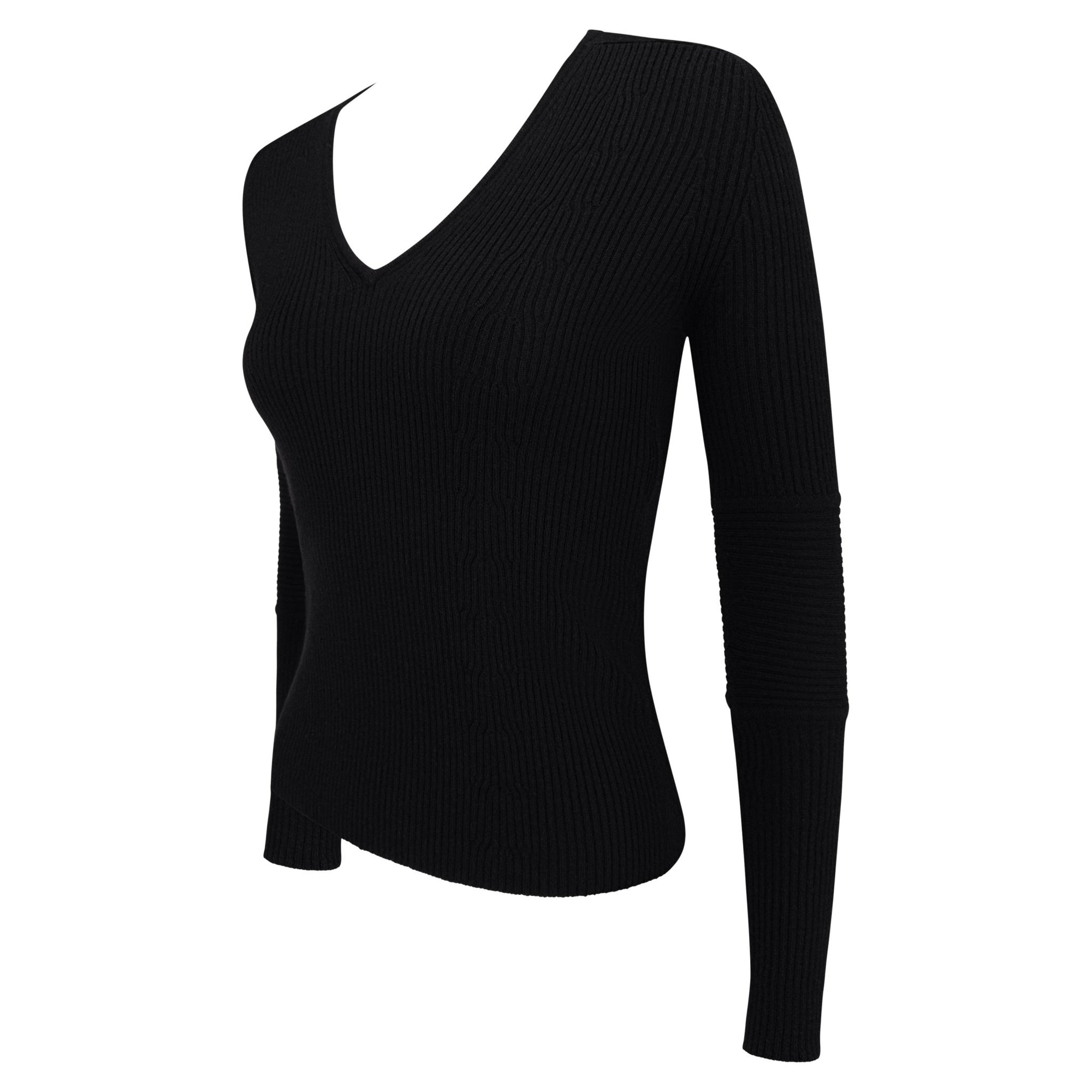 F/W 2000 Gucci by Tom Ford Black Wool Elbow Pad Black V Neck Stretch Knit Sweater - RealList