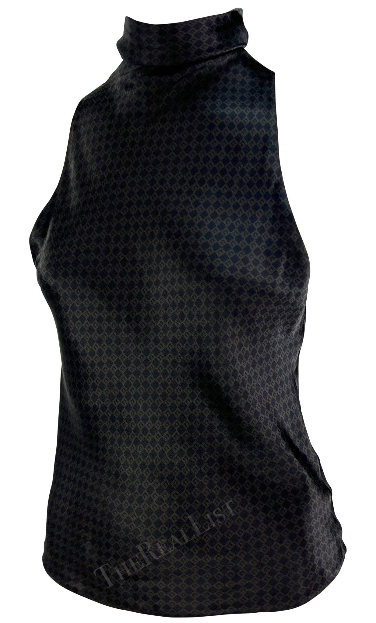 F/W 2000 Gucci by Tom Ford Brown Square 'G' Monogram Mock Neck Sleeveless Top - RealList