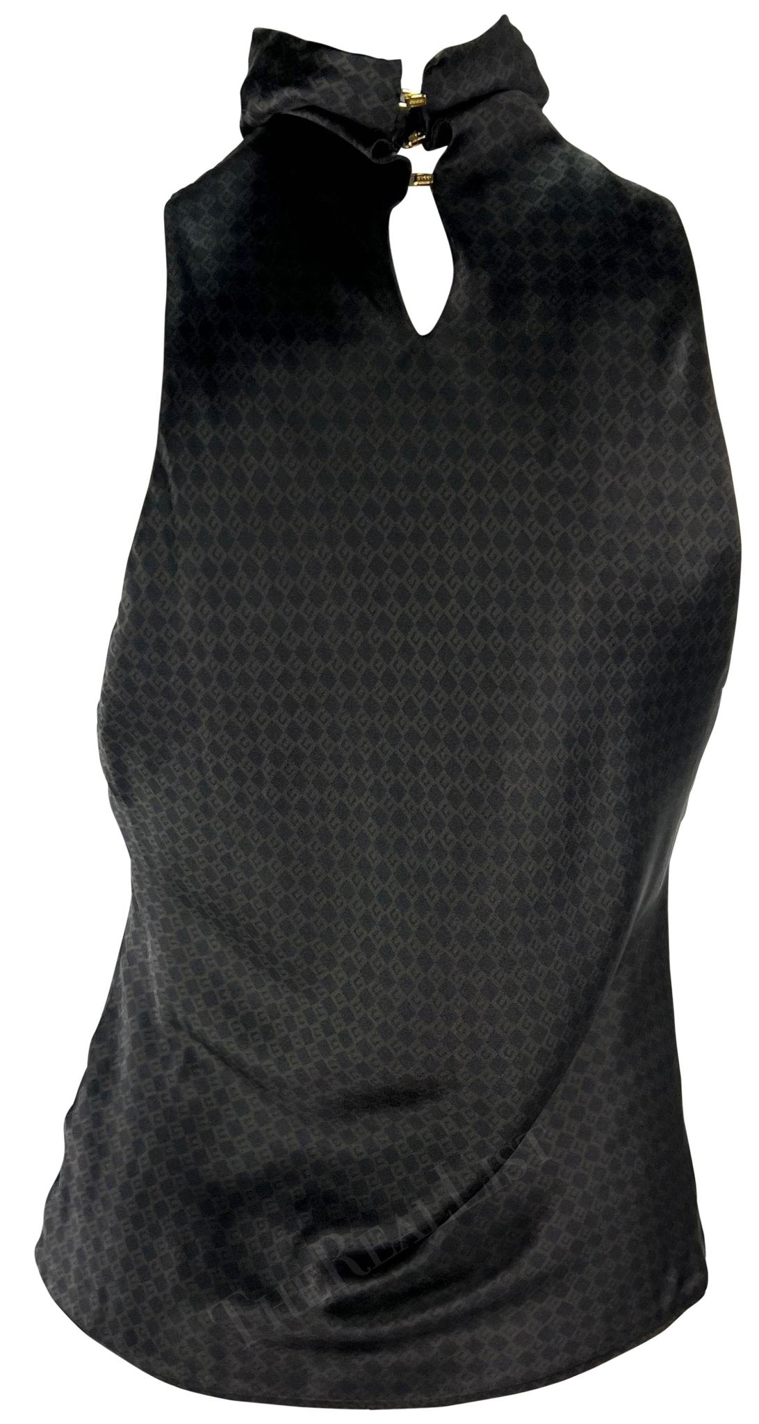 F/W 2000 Gucci by Tom Ford Brown Square 'G' Monogram Mock Neck Sleeveless Top - RealList