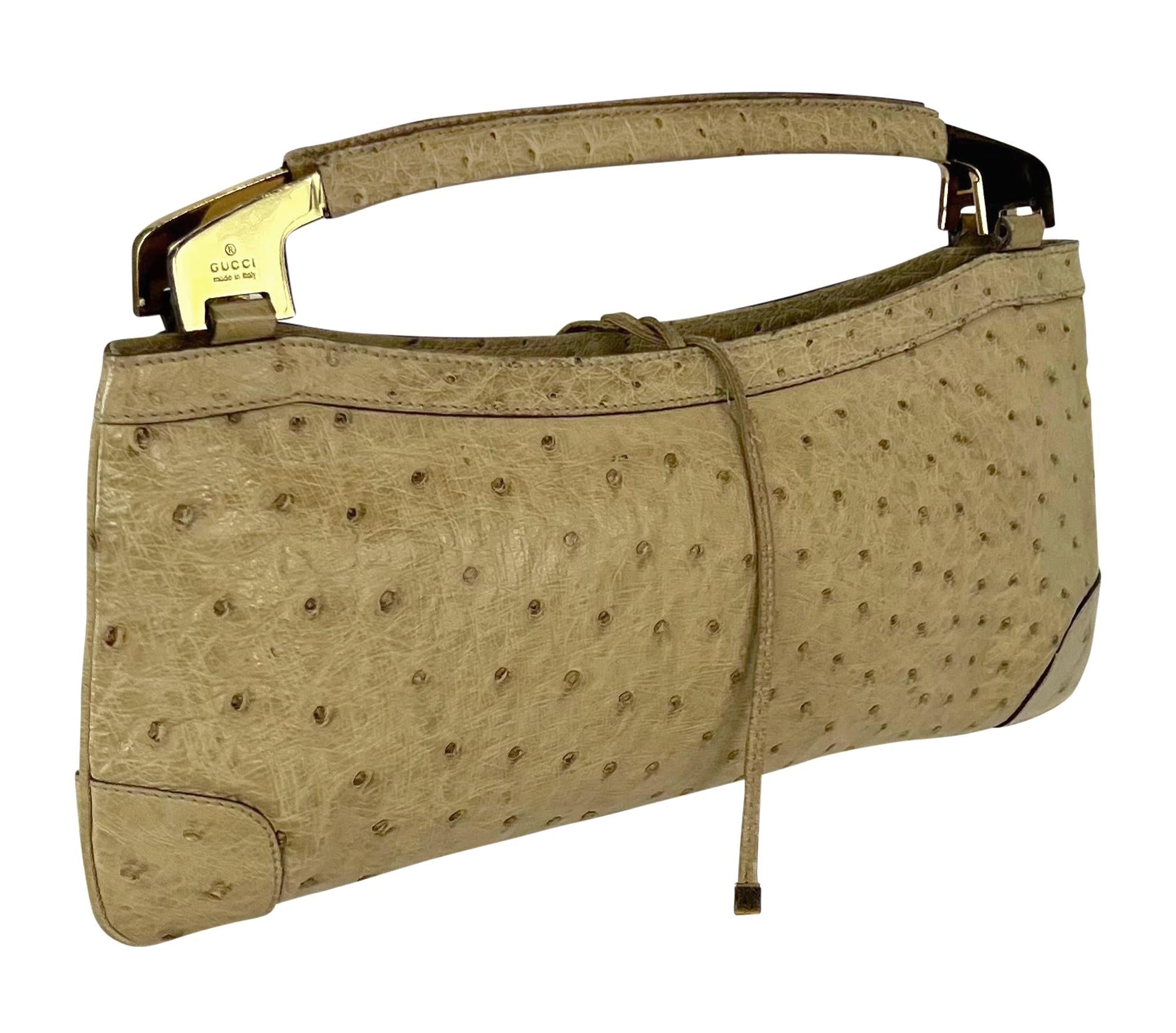 F/W 2000 Gucci by Tom Ford Genuine Ostrich Skin Convertible Chain Clutch Bag - RealList