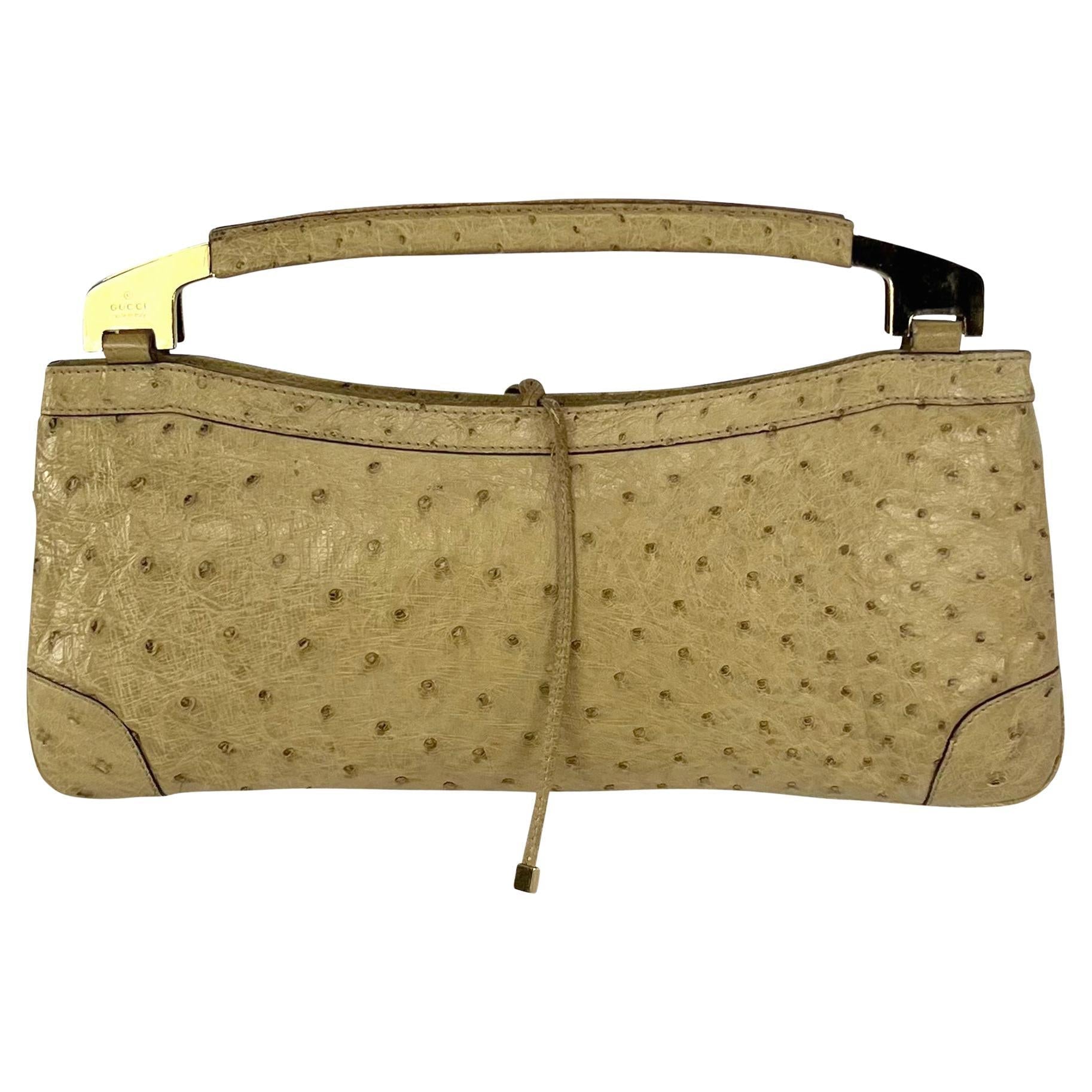 F/W 2000 Gucci by Tom Ford Genuine Ostrich Skin Convertible Chain Clutch Bag - RealList