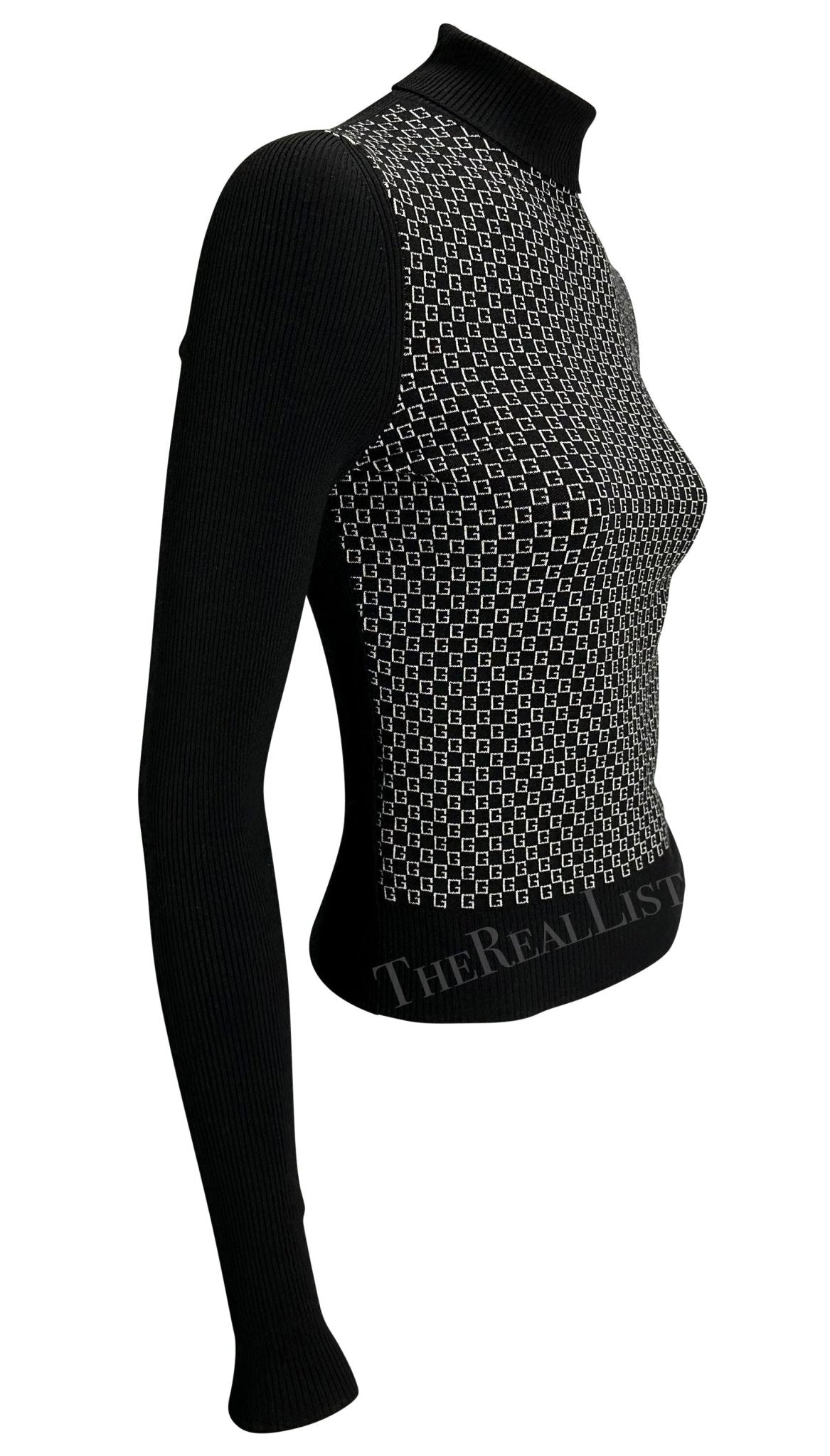 F/W 2000 Gucci by Tom Ford GG Logo Black White Knit Turtleneck Sweater - RealList