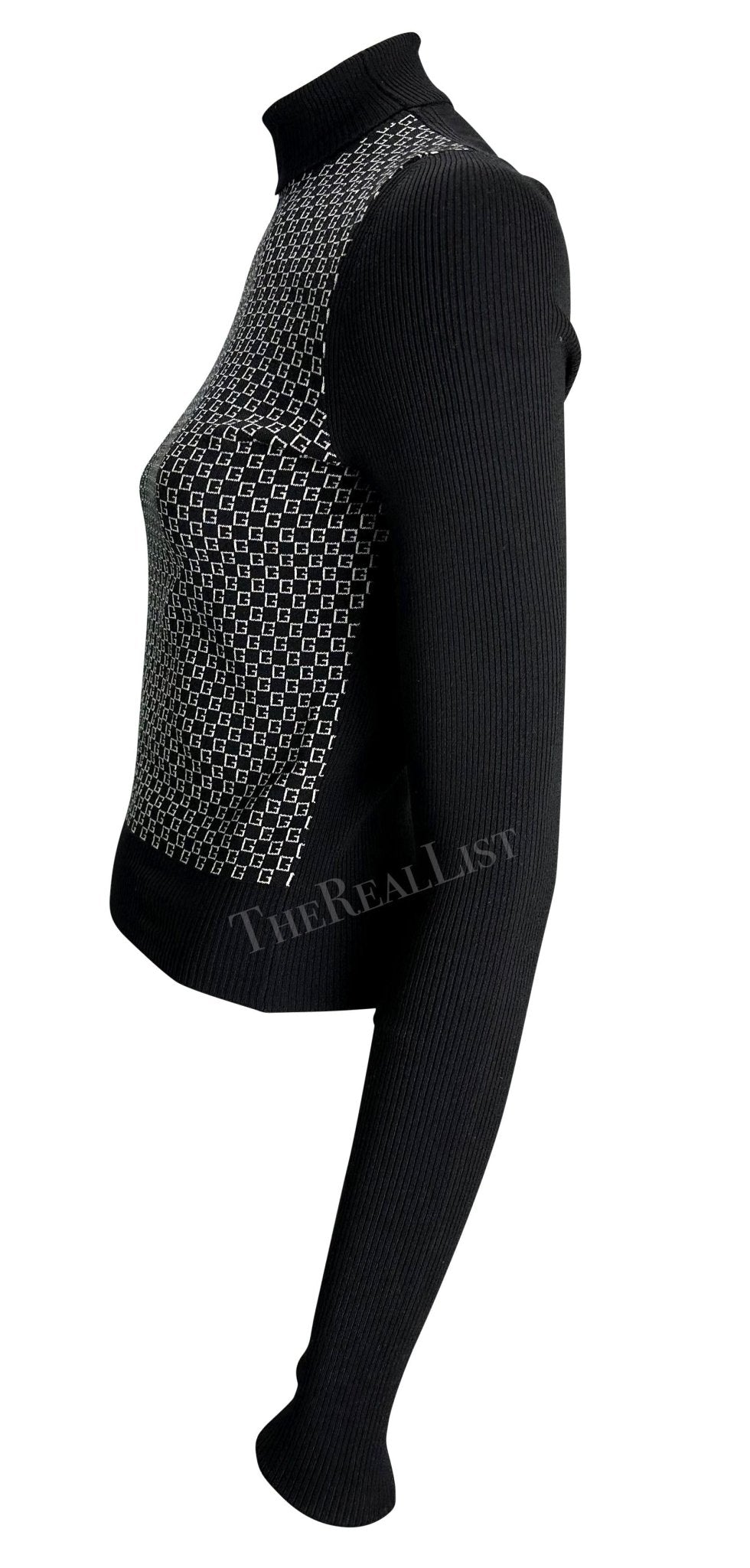 F/W 2000 Gucci by Tom Ford GG Logo Black White Knit Turtleneck Sweater - RealList