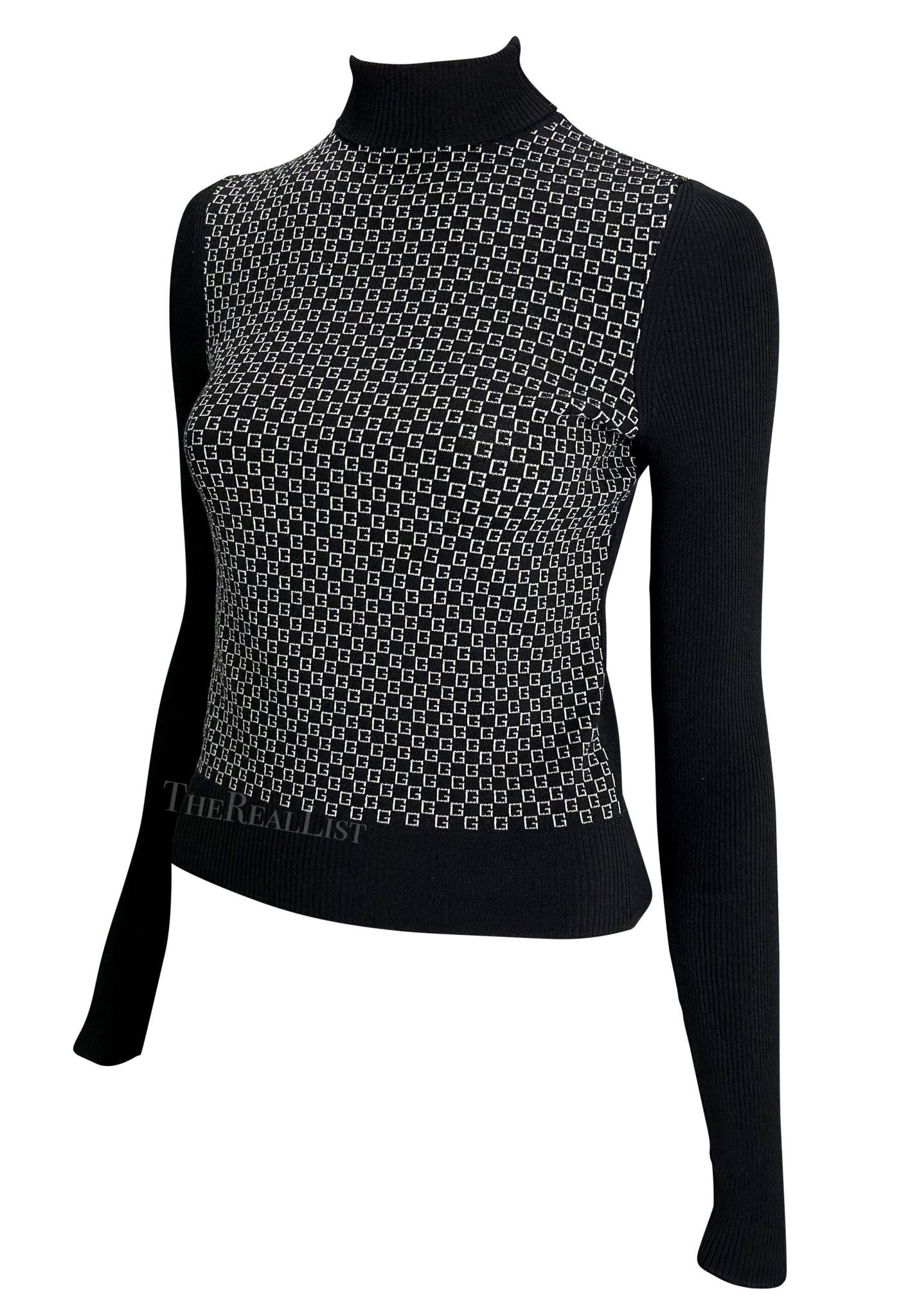 F/W 2000 Gucci by Tom Ford GG Logo Black White Knit Turtleneck Sweater - RealList
