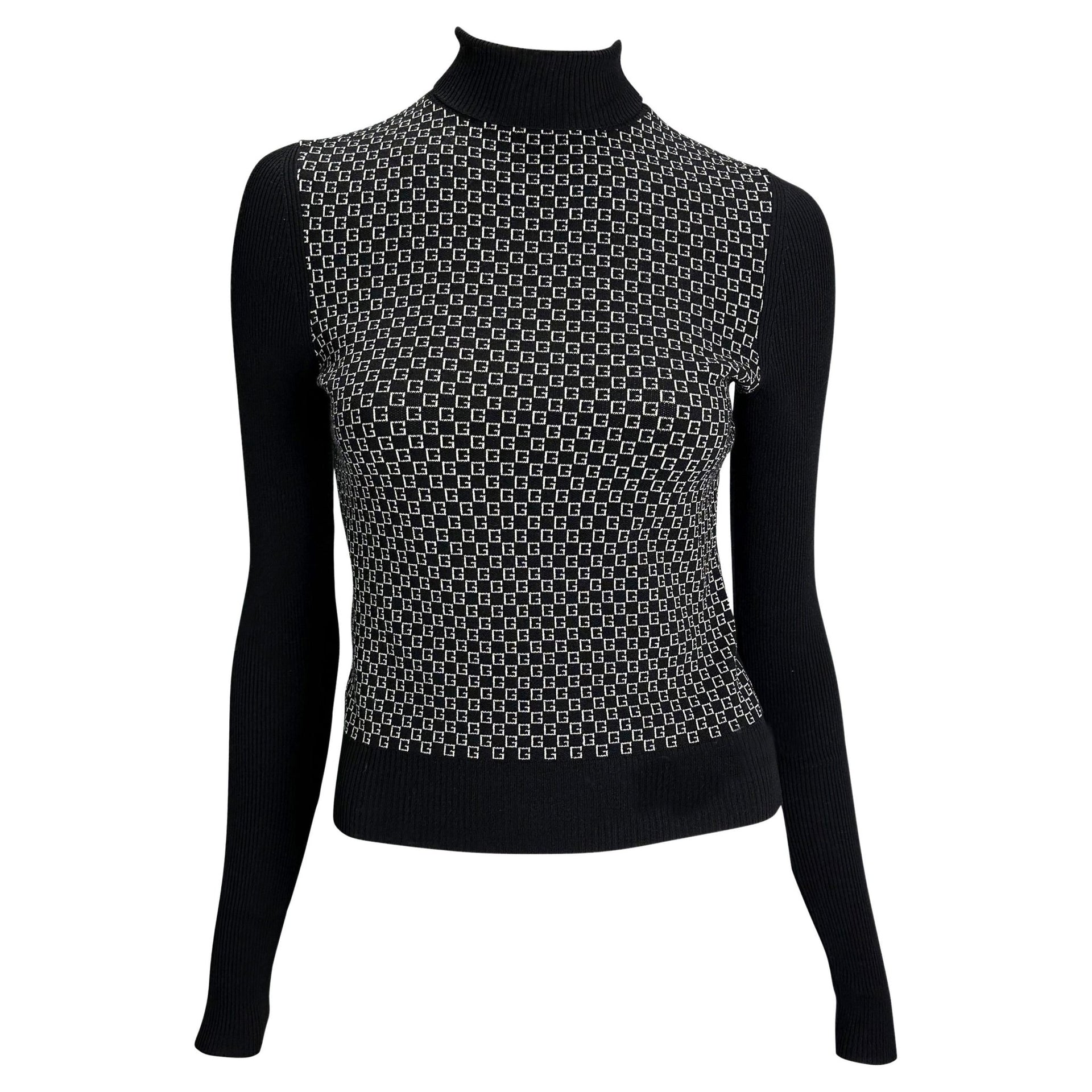 F/W 2000 Gucci by Tom Ford GG Logo Black White Knit Turtleneck Sweater - RealList