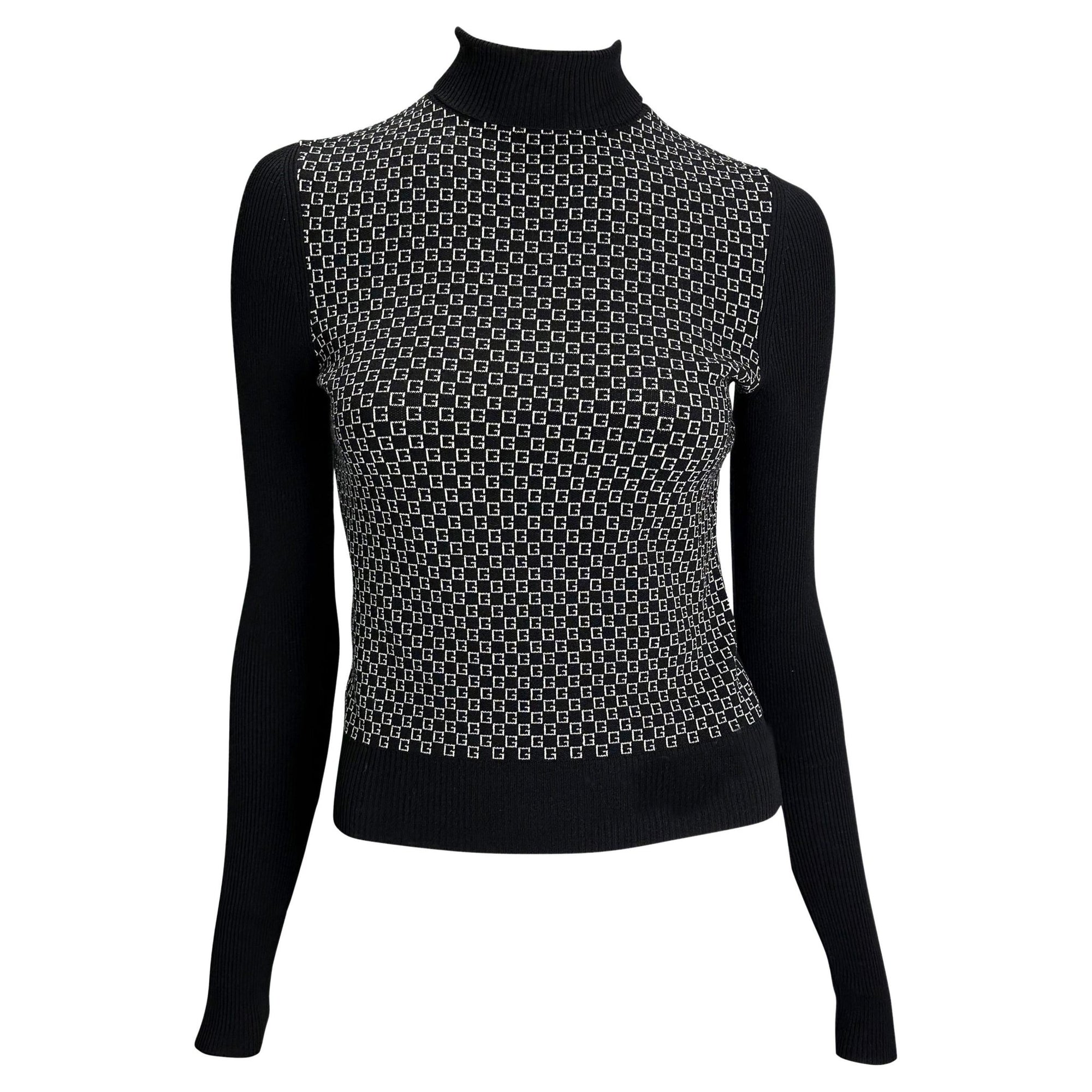 F/W 2000 Gucci by Tom Ford GG Logo Black White Knit Turtleneck Sweater - RealList