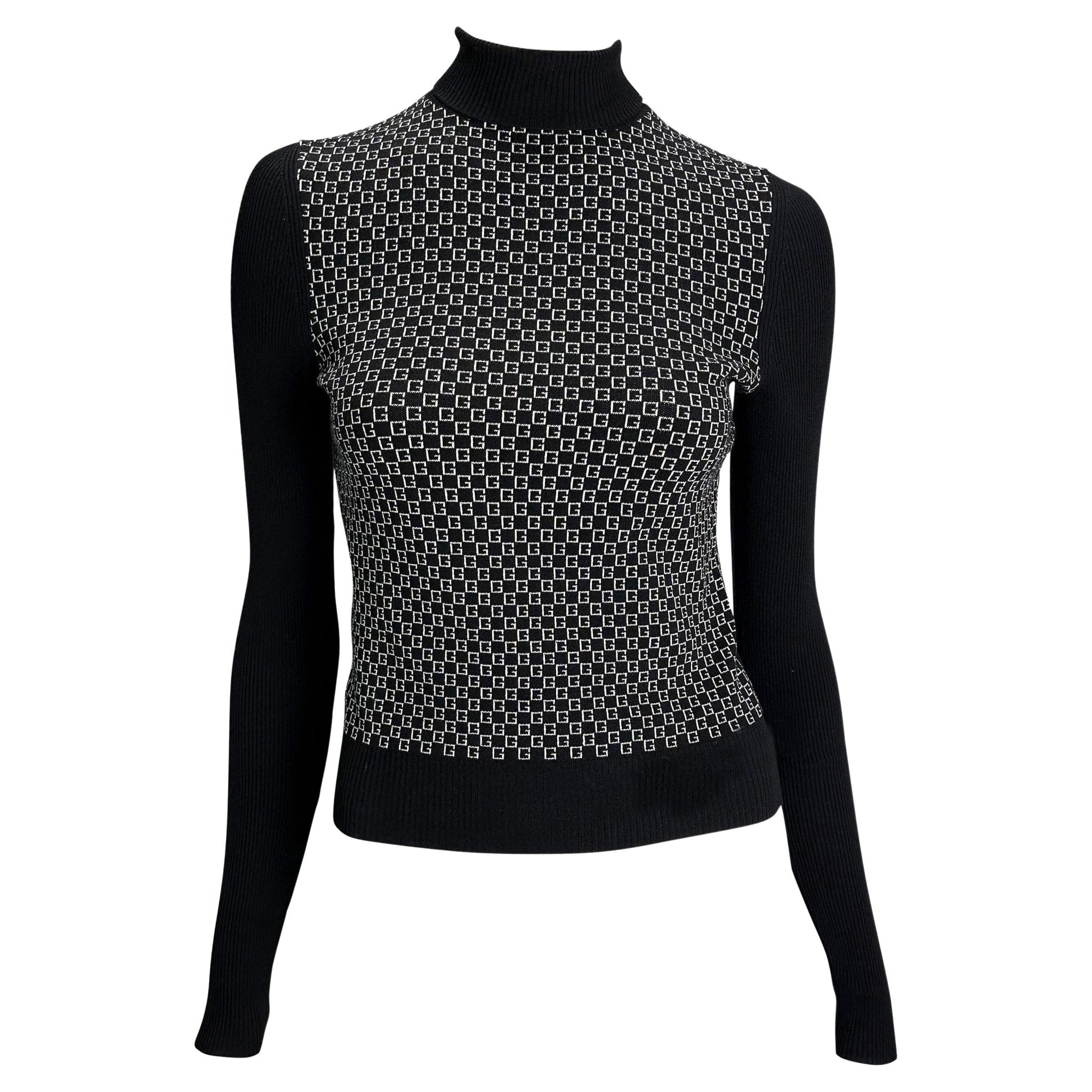 F/W 2000 Gucci by Tom Ford GG Logo Black White Knit Turtleneck Sweater - RealList