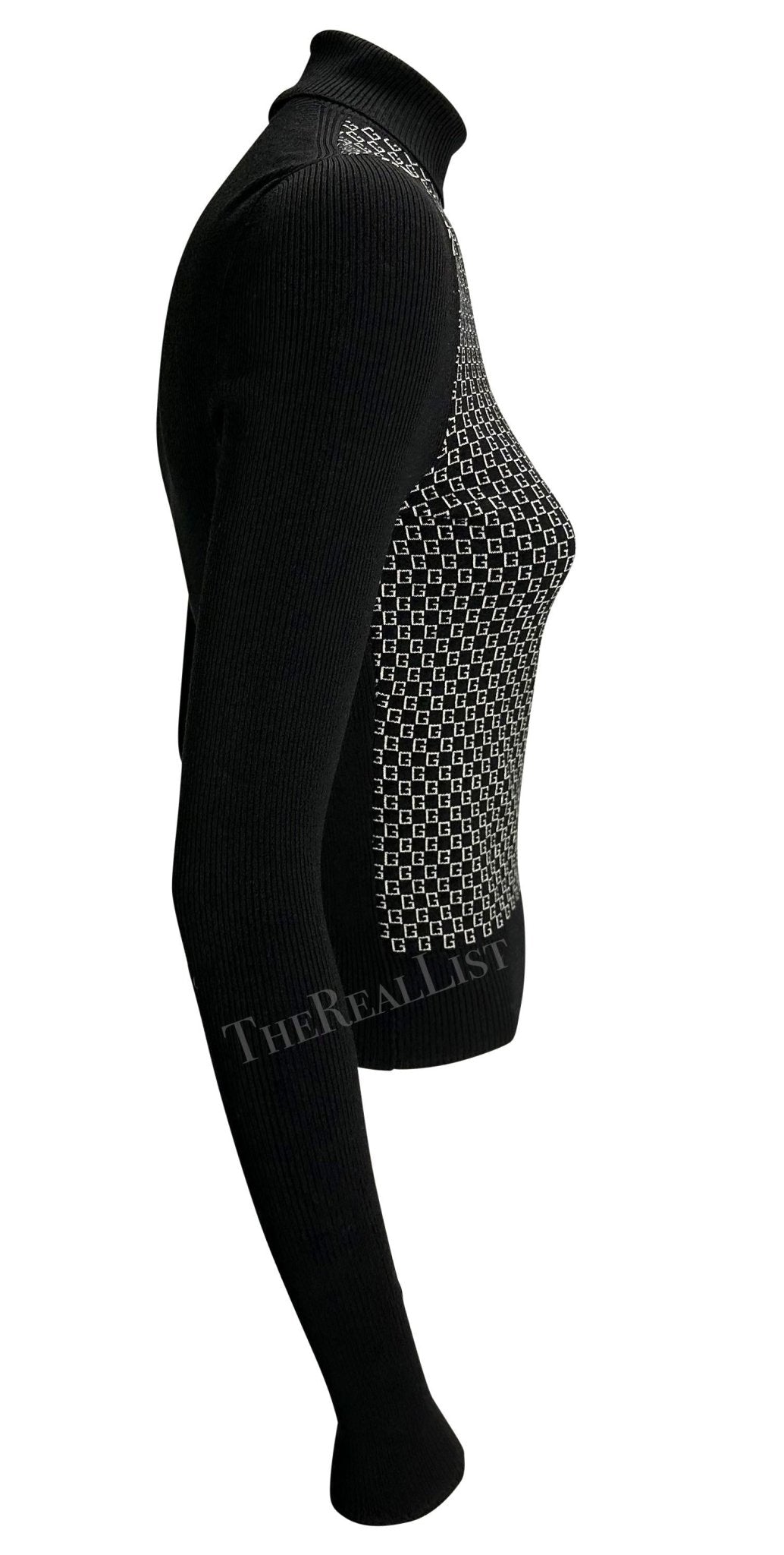 F/W 2000 Gucci by Tom Ford GG Logo Black White Knit Turtleneck Sweater - RealList