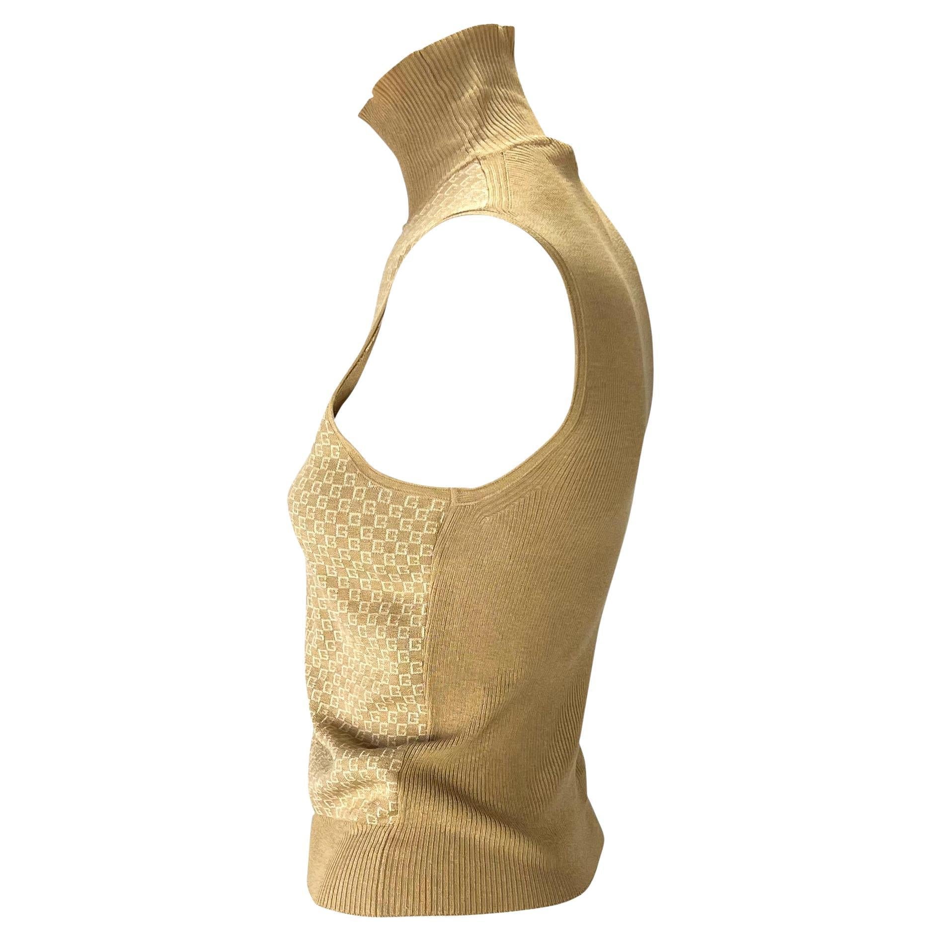 F/W 2000 Gucci by Tom Ford GG Mock Neck Stretch Silk Blend Beige Sweater Top - RealList