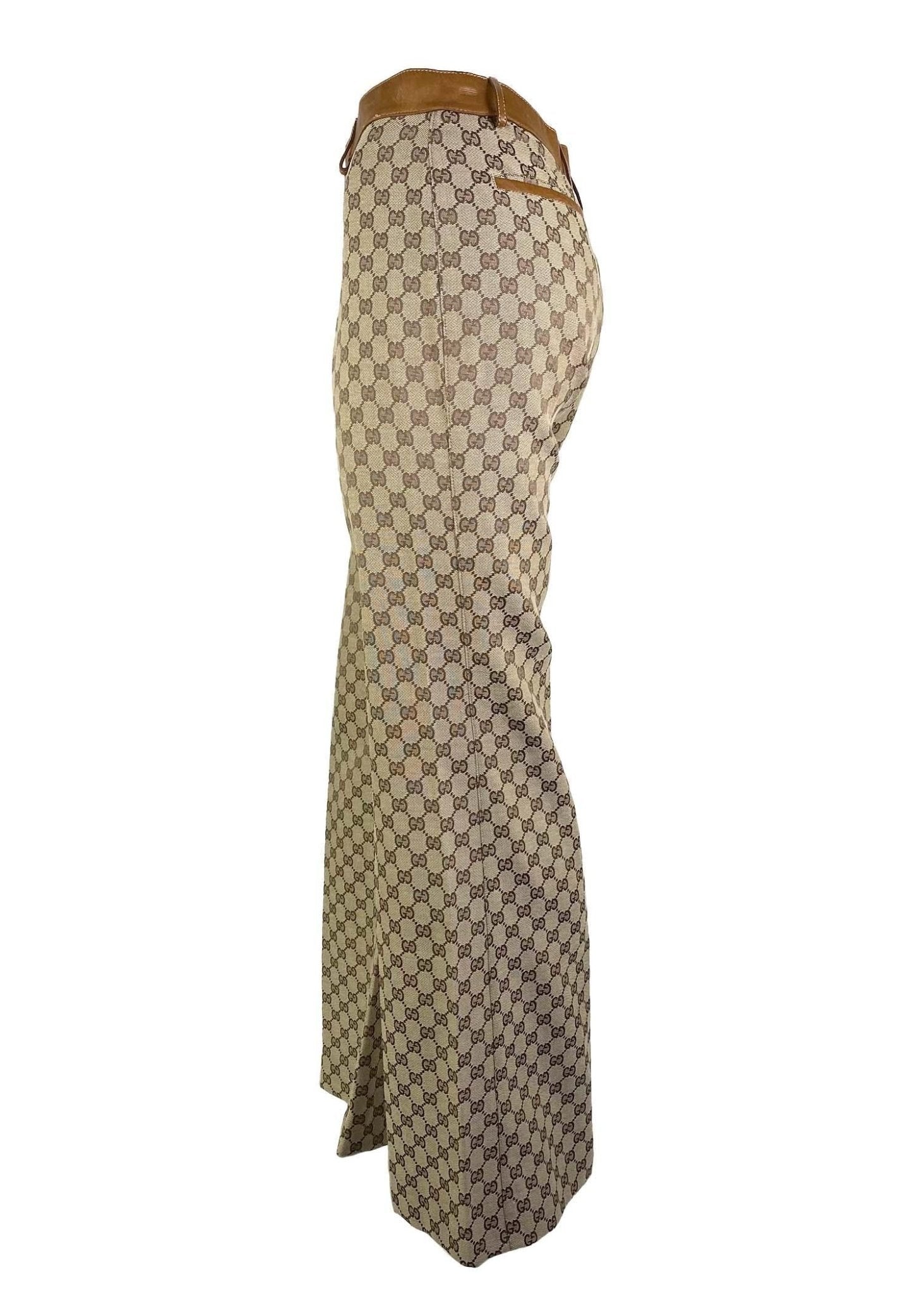F/W 2000 Gucci by Tom Ford GG Monogram Leather Trimmed Wide Leg Pants Y2K - RealList