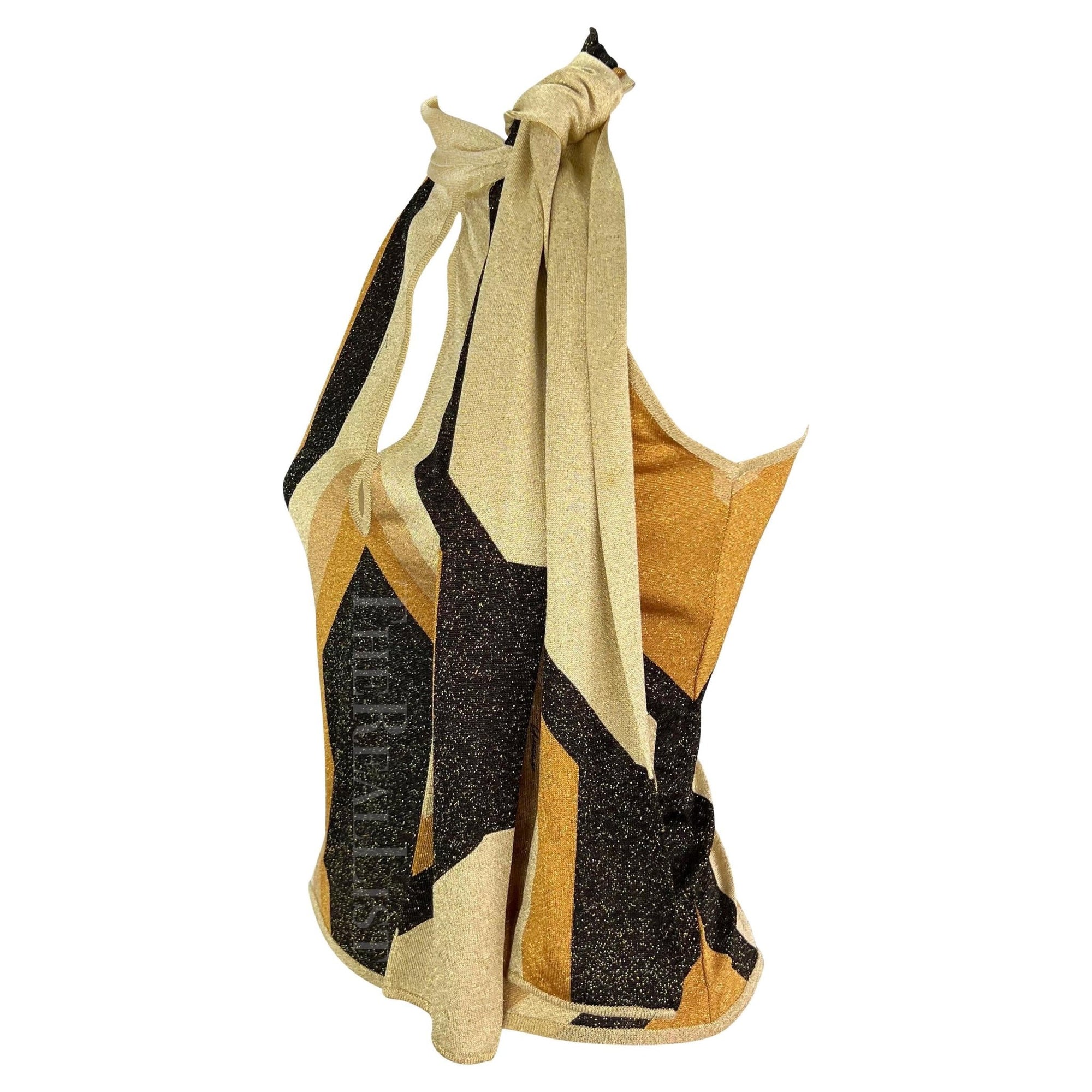 F/W 2000 Gucci by Tom Ford Gold Metallic Neck Tie Sleeveless Top - RealList