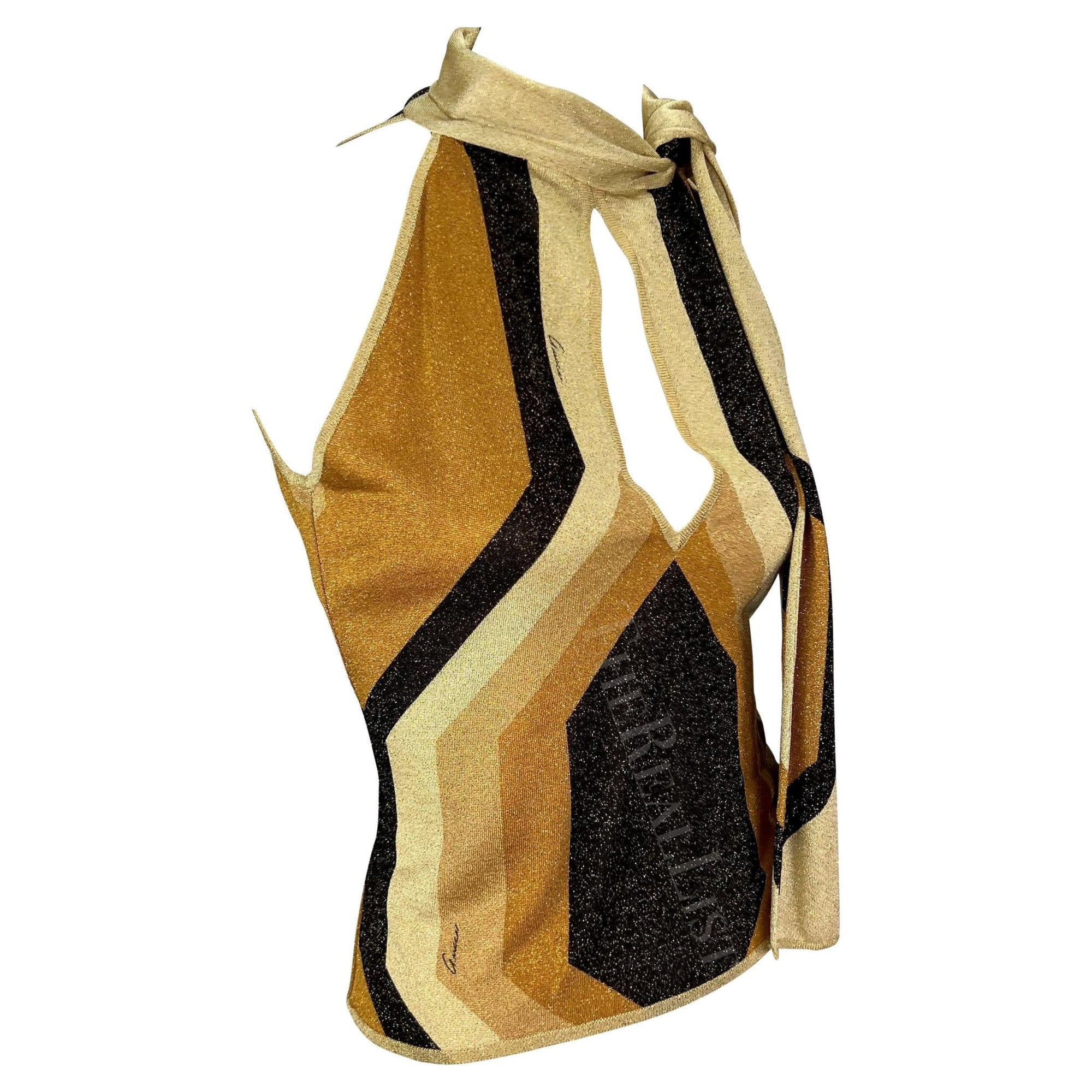 F/W 2000 Gucci by Tom Ford Gold Metallic Neck Tie Sleeveless Top - RealList