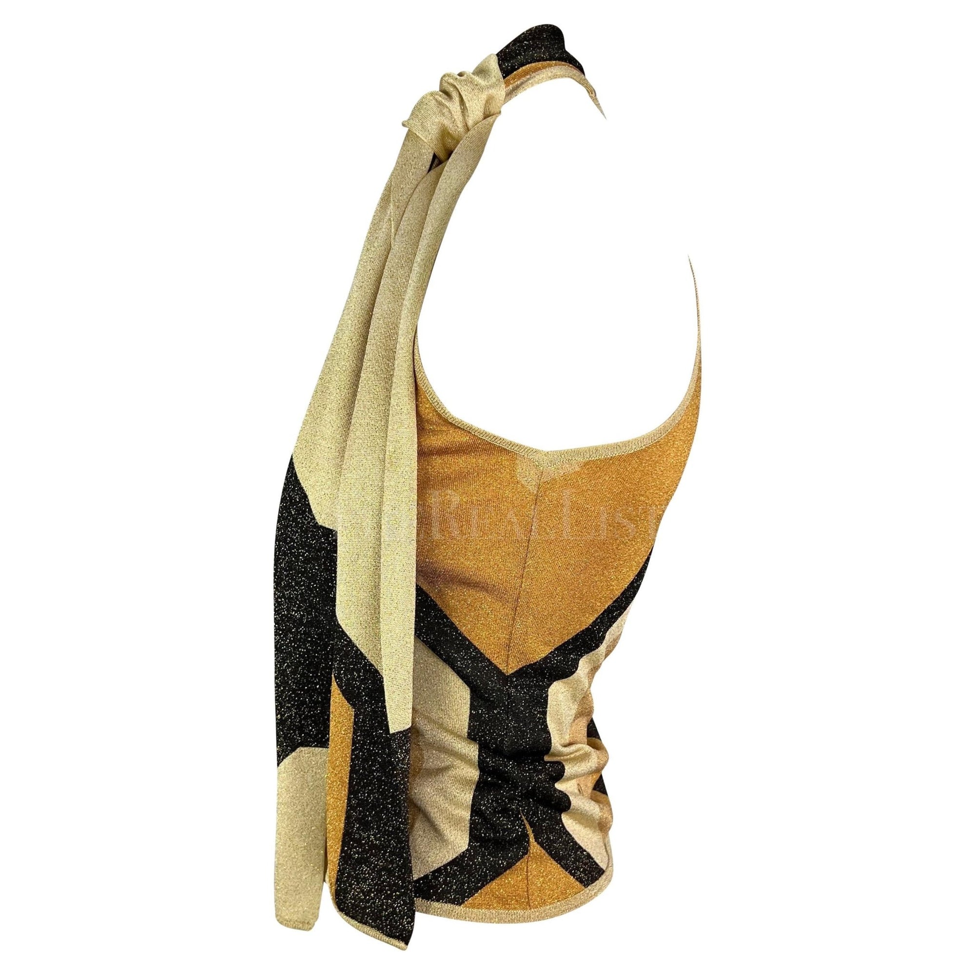 F/W 2000 Gucci by Tom Ford Gold Metallic Neck Tie Sleeveless Top - RealList