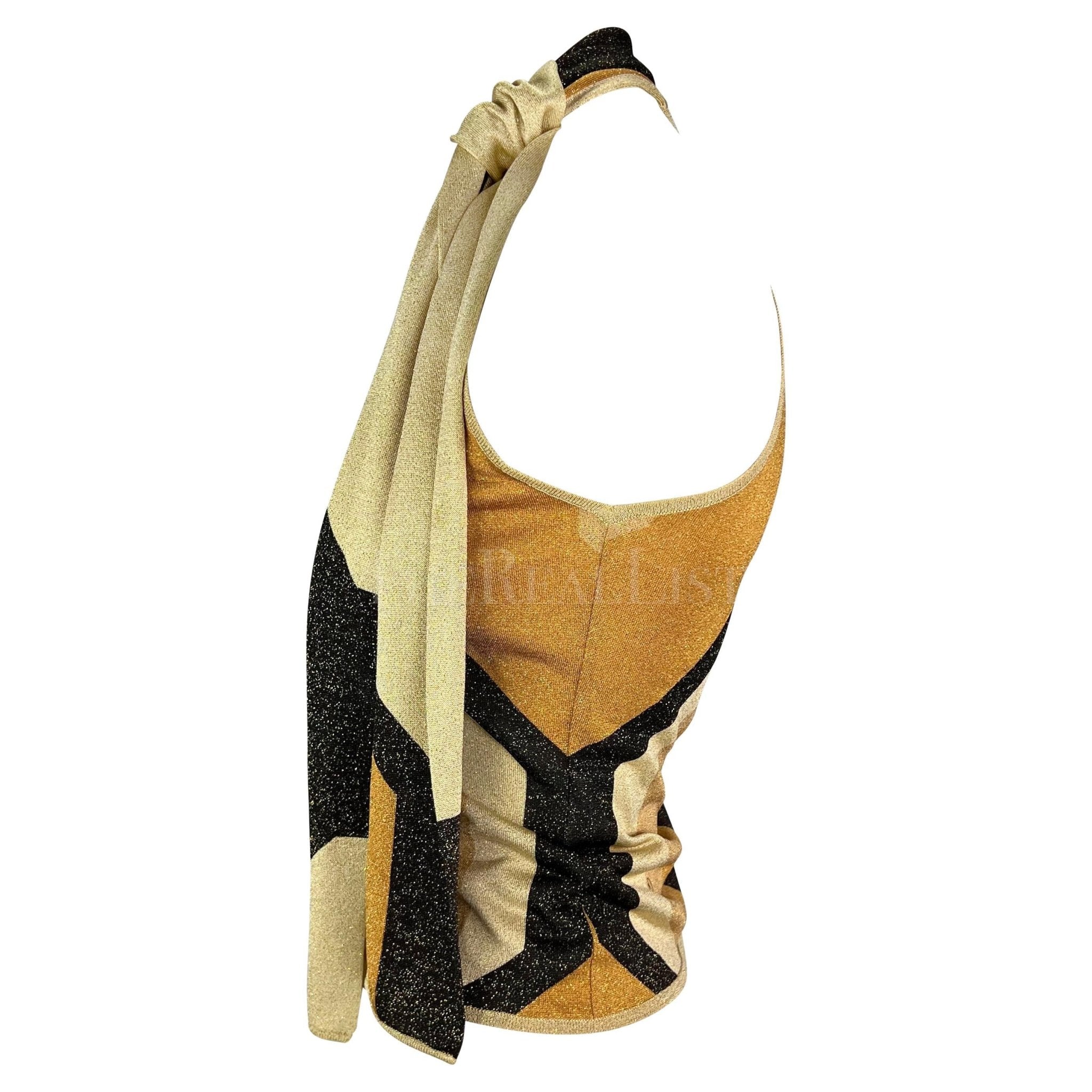 F/W 2000 Gucci by Tom Ford Gold Metallic Neck Tie Sleeveless Top - RealList