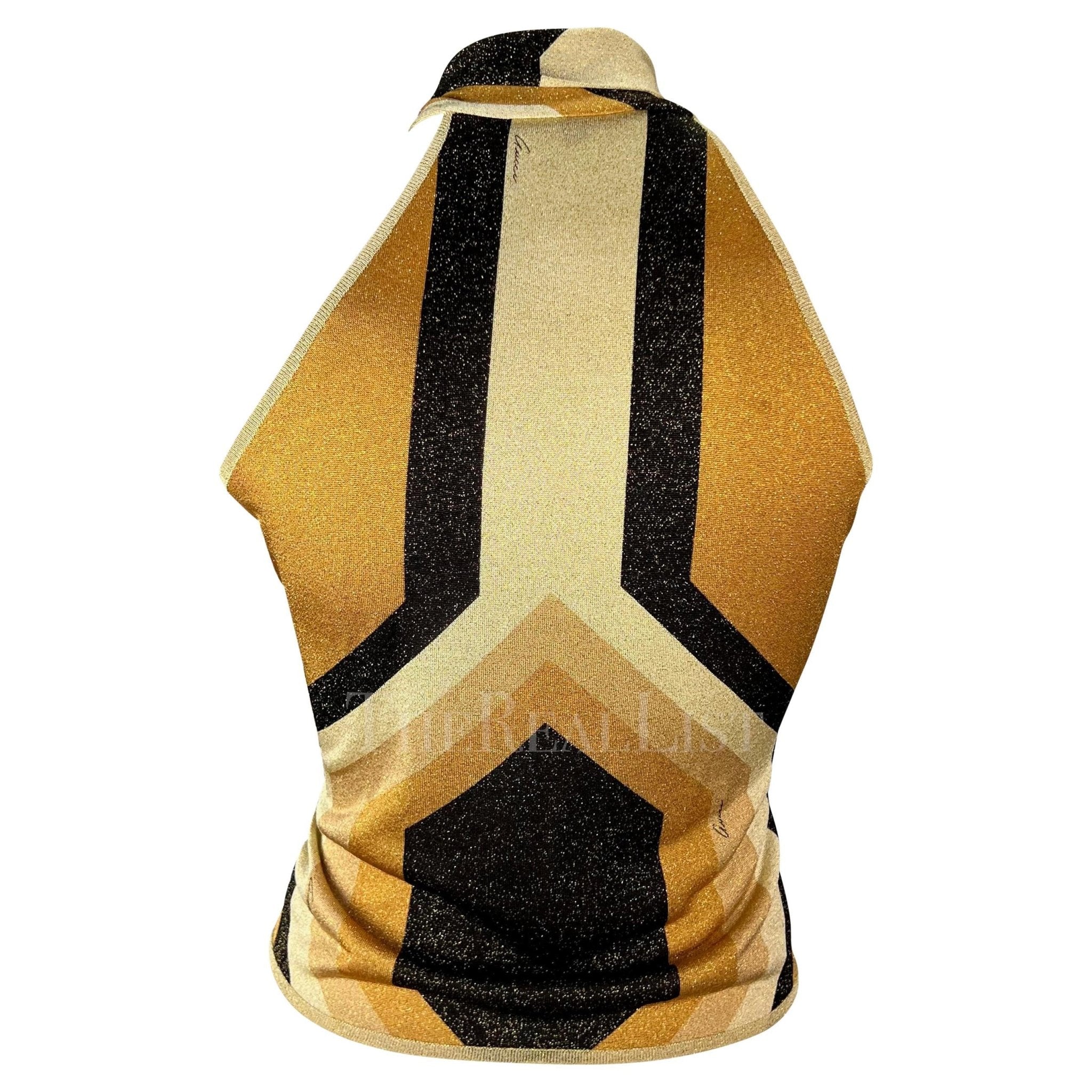 F/W 2000 Gucci by Tom Ford Gold Metallic Neck Tie Sleeveless Top - RealList