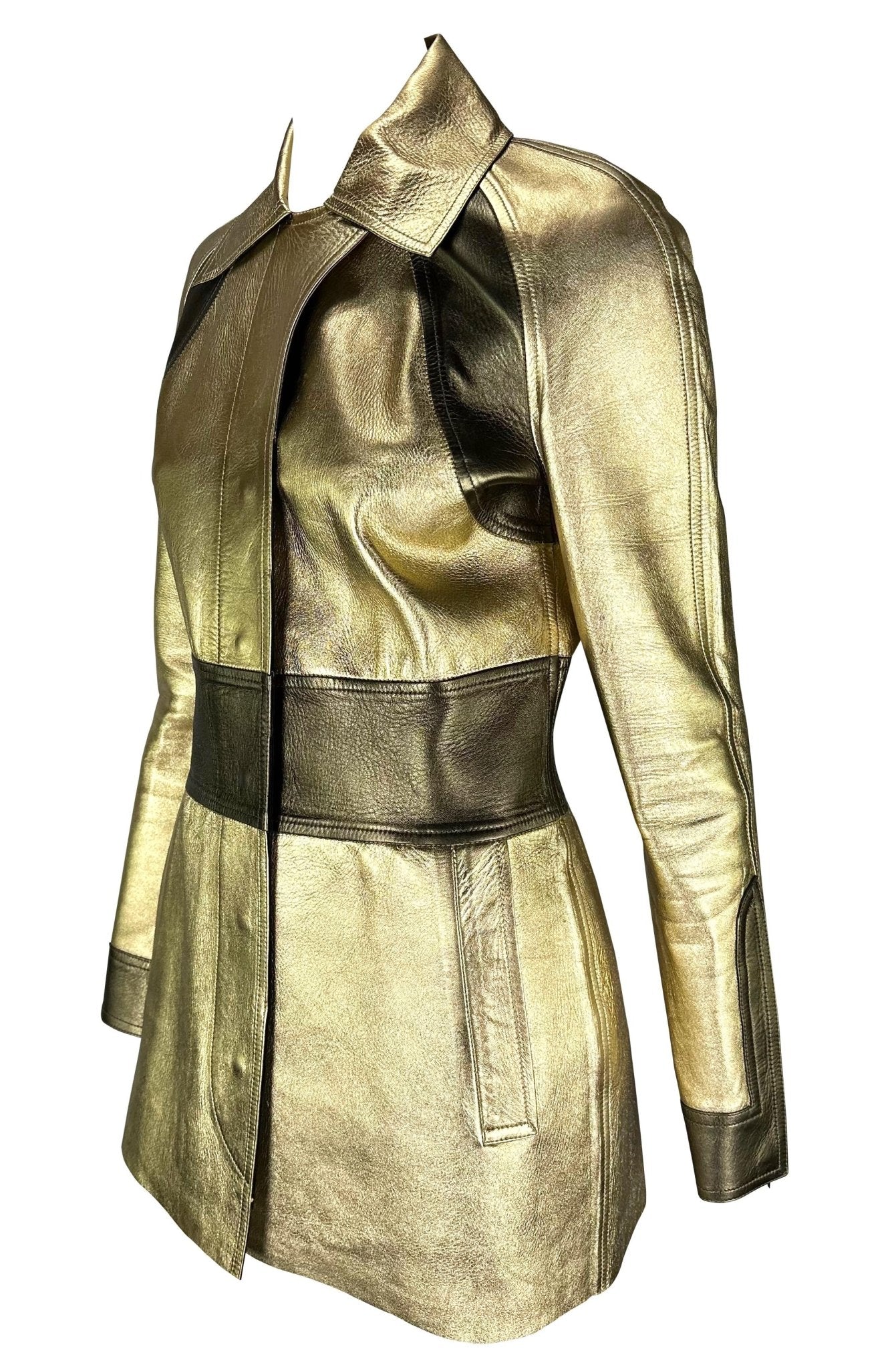 F/W 2000 Gucci by Tom Ford Gold Metallic Two - Tone Leather Jacket - RealList