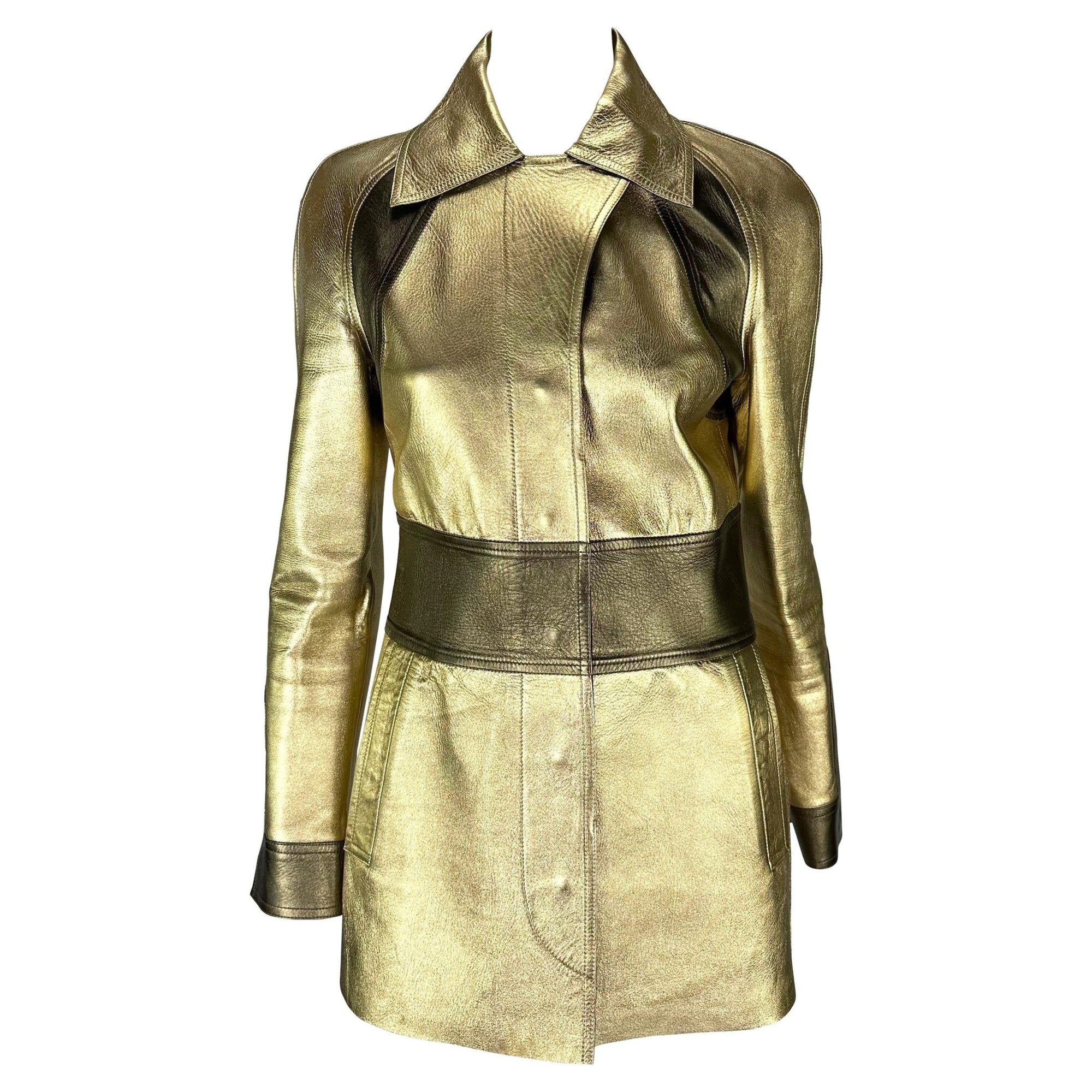 F/W 2000 Gucci by Tom Ford Gold Metallic Two - Tone Leather Jacket - RealList