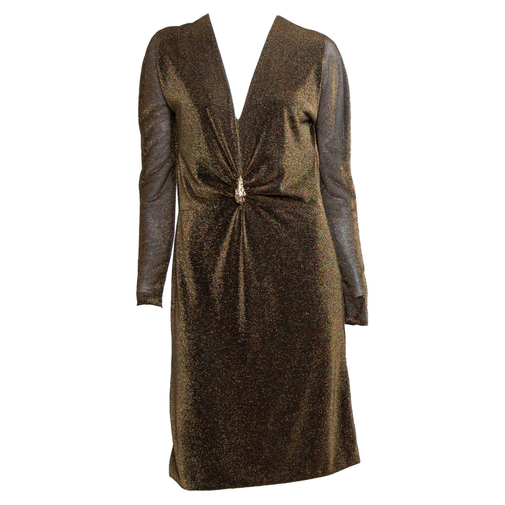 F/W 2000 Gucci by Tom Ford Metallic Lurex Sheer Dress Tiger Accent - RealList