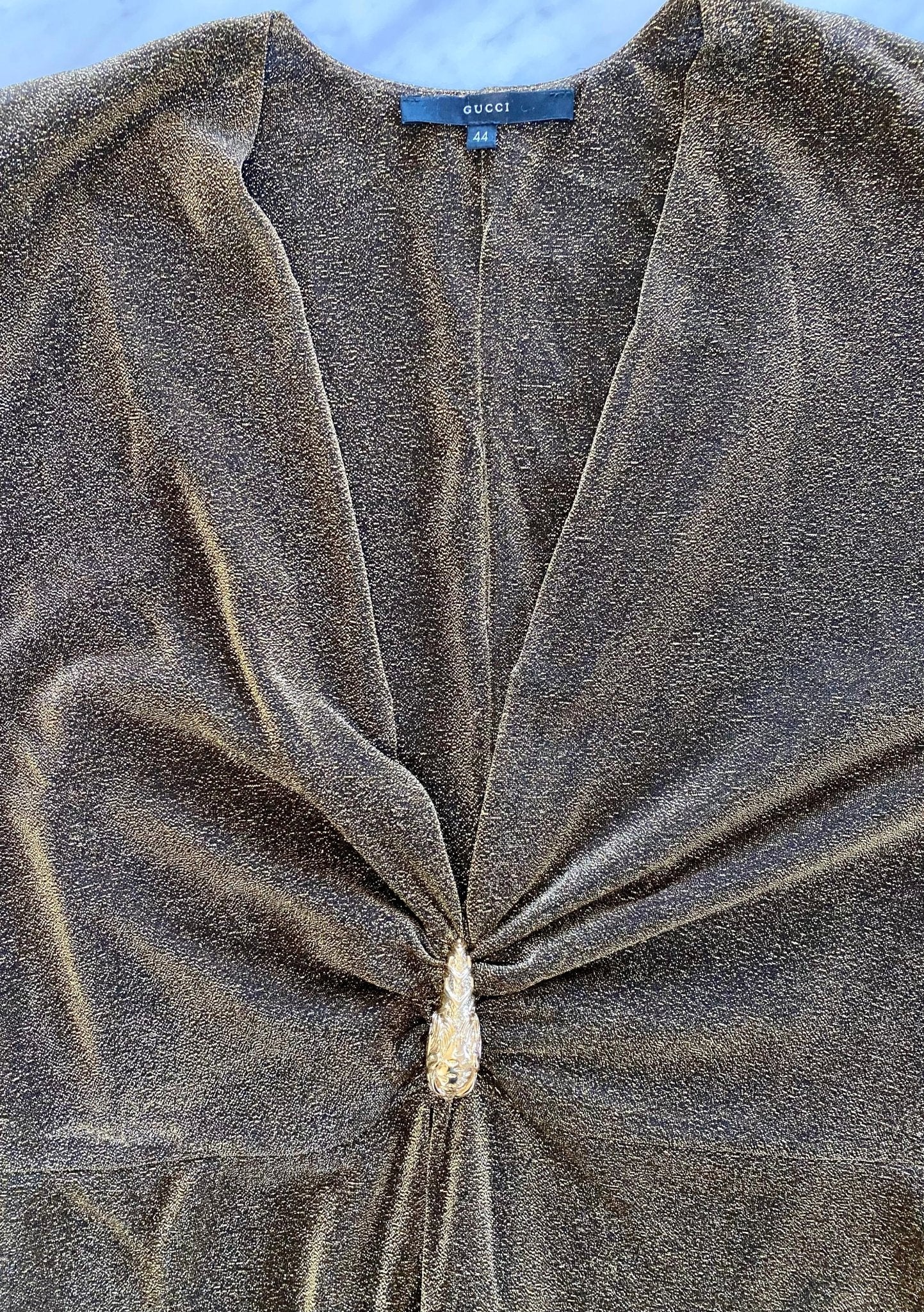 F/W 2000 Gucci by Tom Ford Metallic Lurex Sheer Dress Tiger Accent - RealList