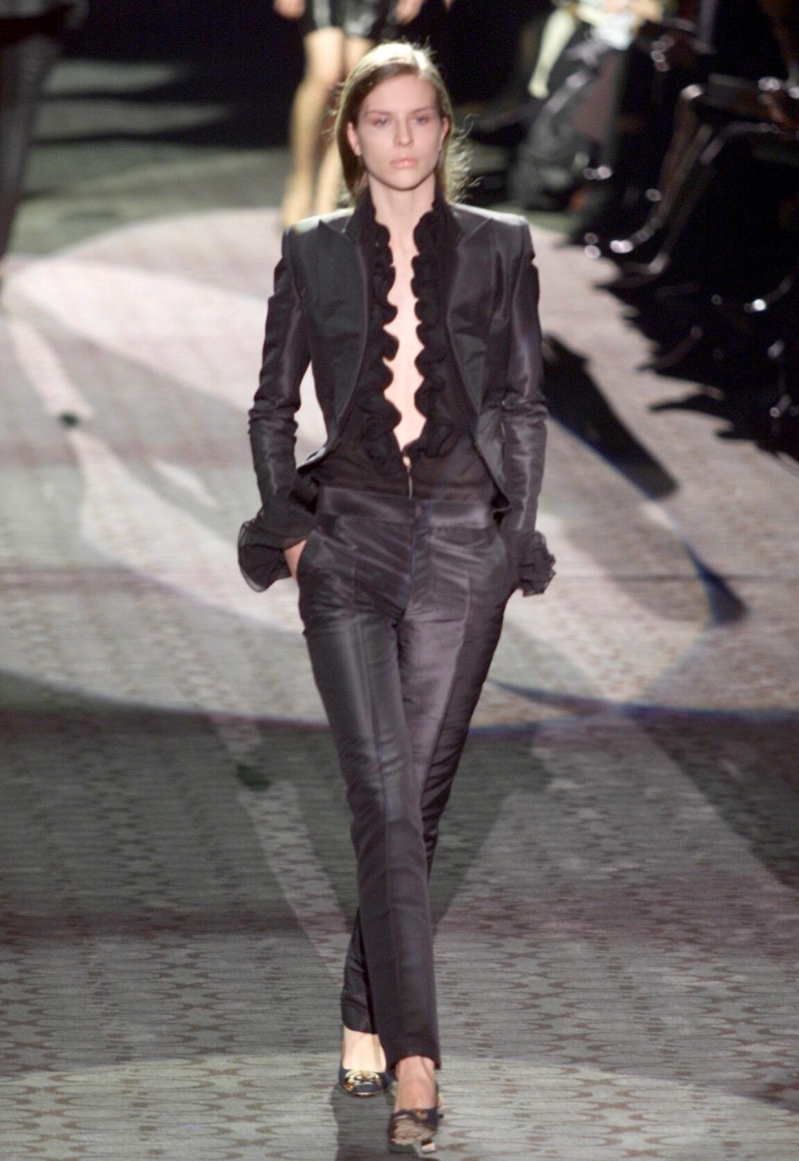 F/W 2000 Gucci by Tom Ford Plunging Gold Lurex Ruffle Disco Blouse - RealList