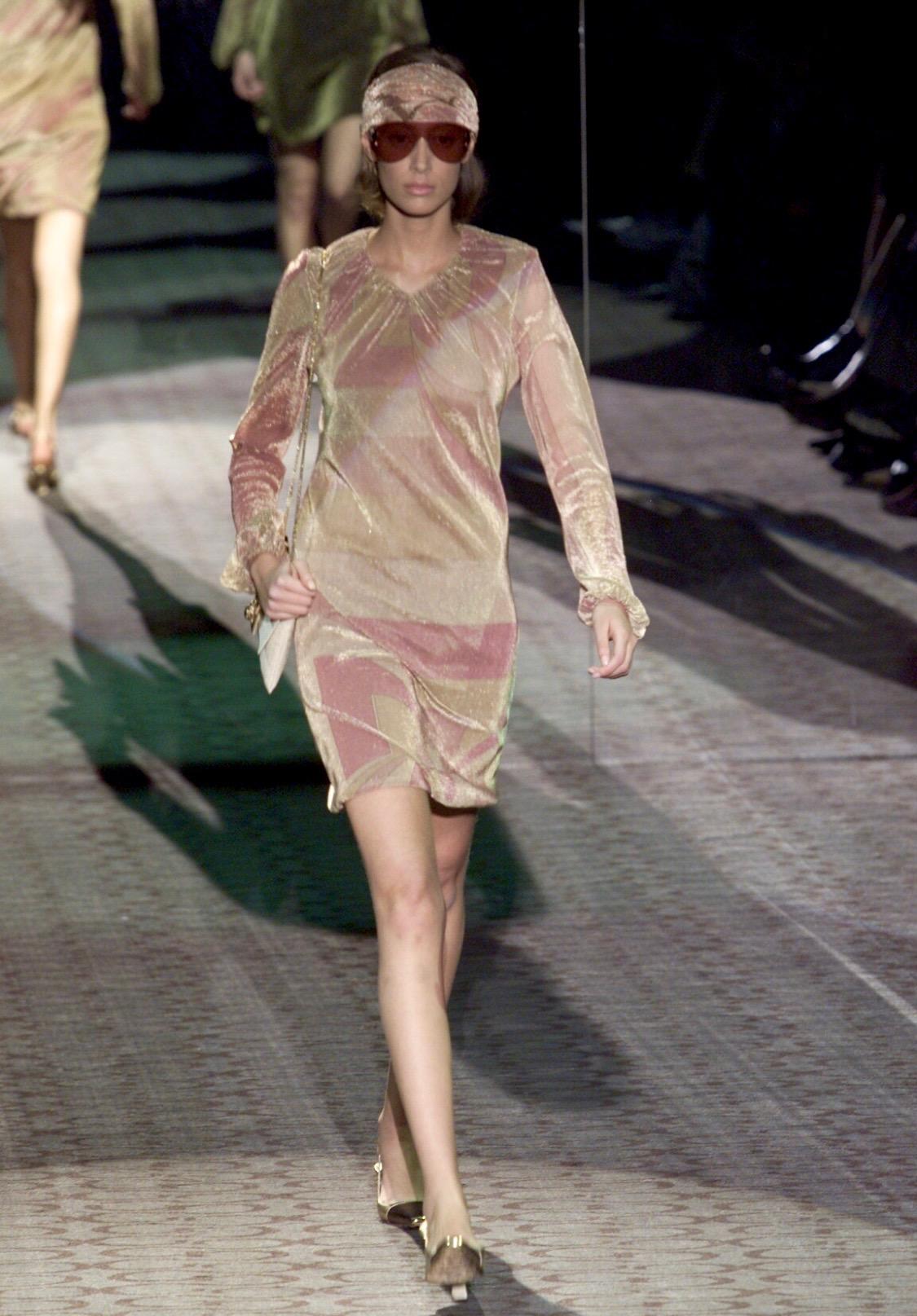 F/W 2000 Gucci by Tom Ford Runway Gold Pink Lurex Metallic Sheer Dress Y2K - RealList