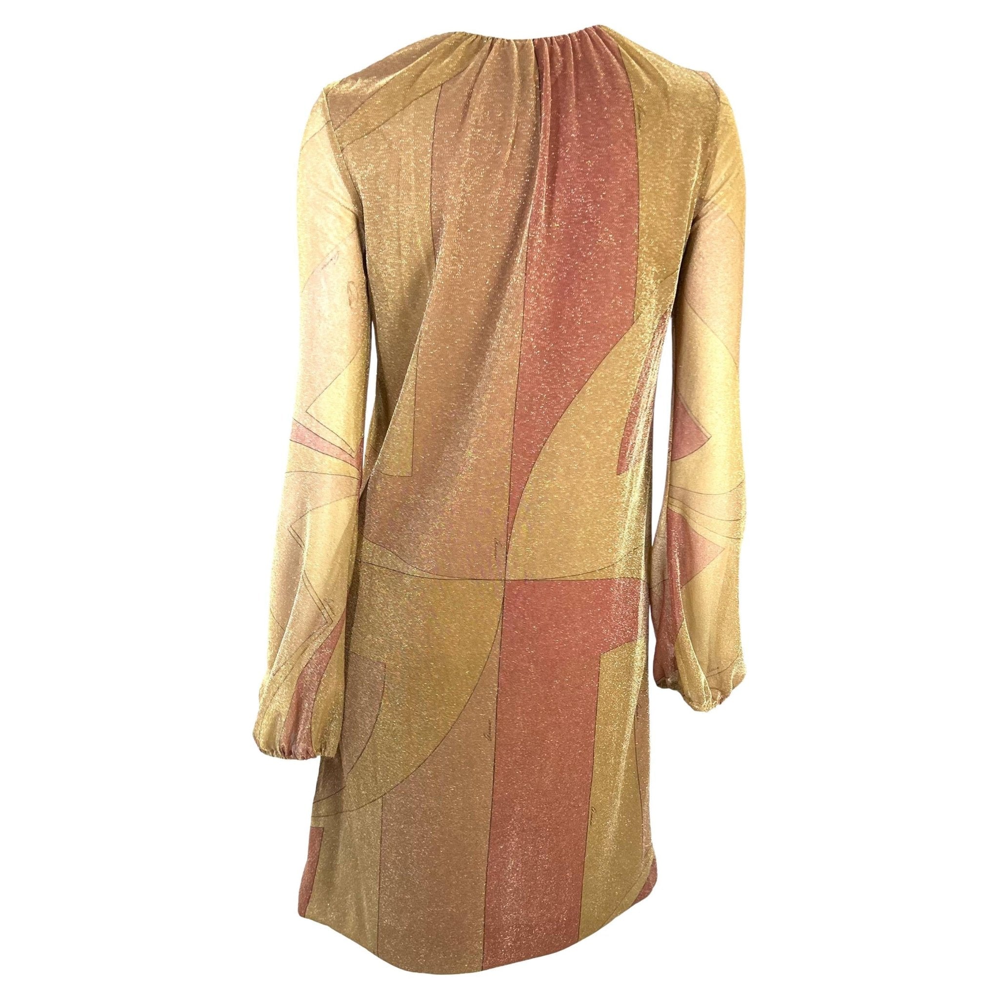 F/W 2000 Gucci by Tom Ford Runway Gold Pink Lurex Metallic Sheer Dress Y2K - RealList