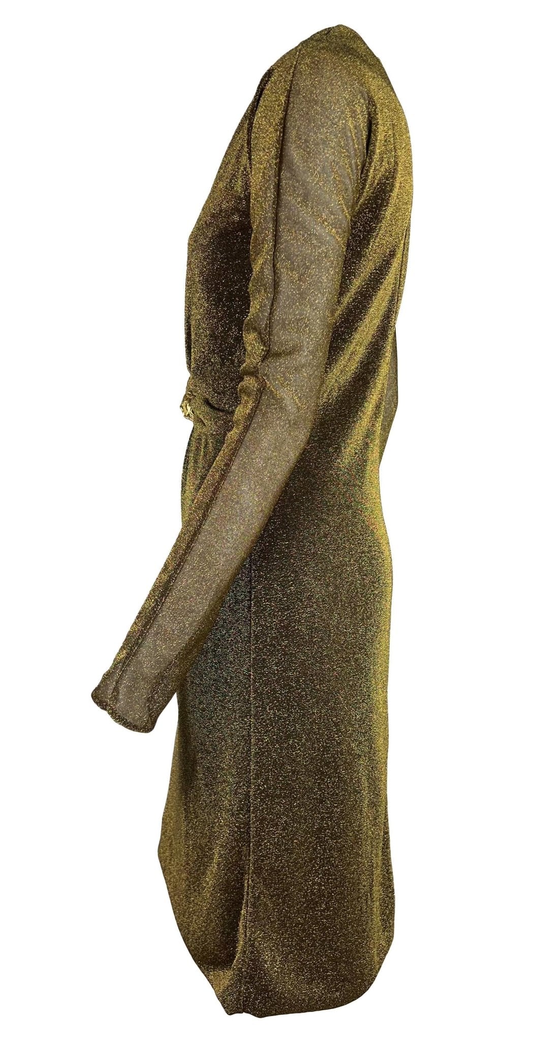 F/W 2000 Gucci by Tom Ford Runway Metallic Lurex Sheer Dress Tiger Accent - RealList