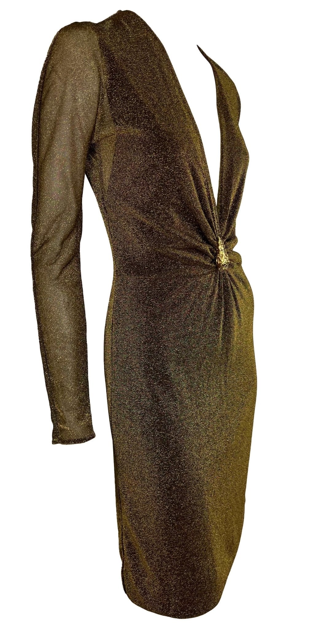 F/W 2000 Gucci by Tom Ford Runway Metallic Lurex Sheer Dress Tiger Accent - RealList