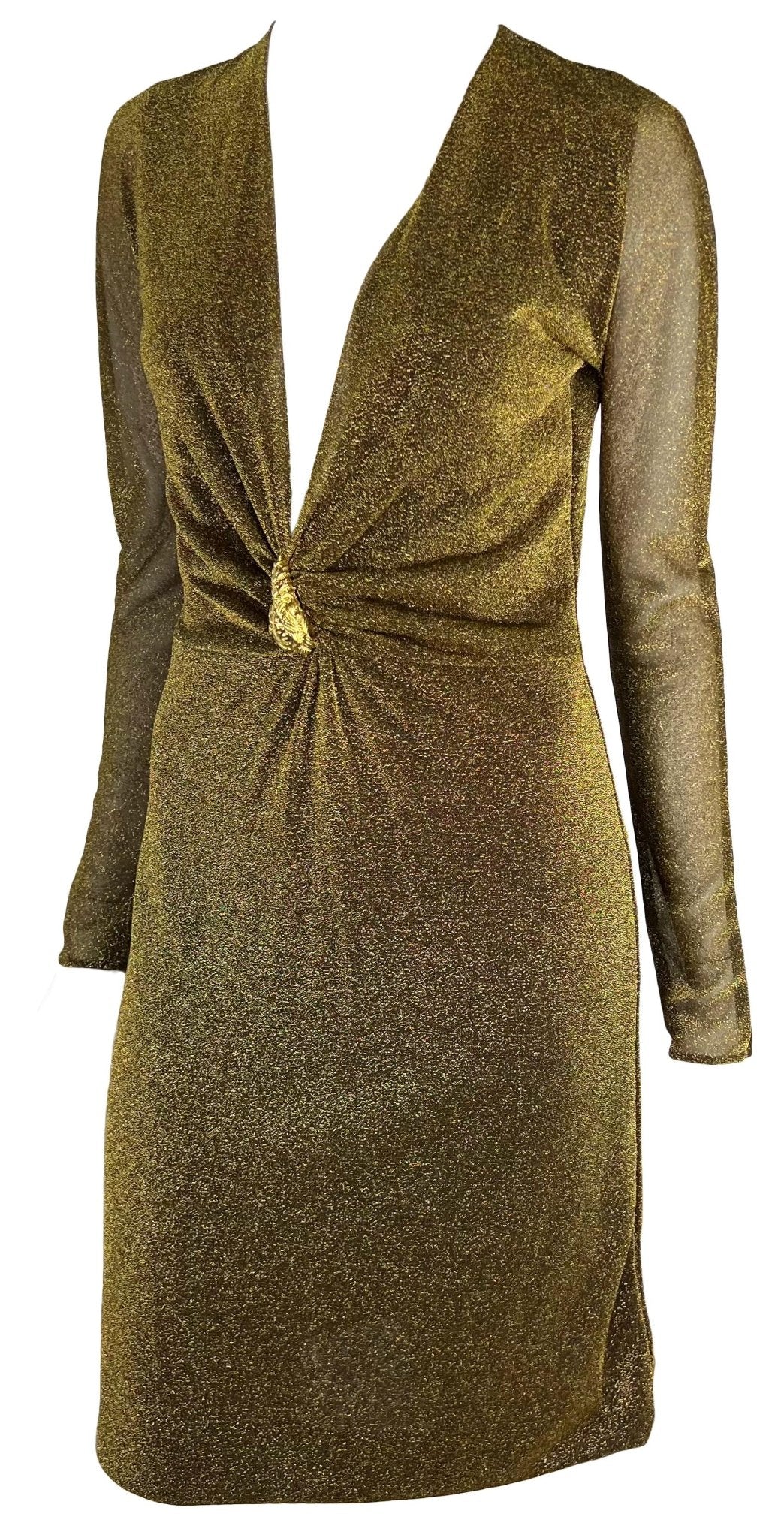 F/W 2000 Gucci by Tom Ford Runway Metallic Lurex Sheer Dress Tiger Accent - RealList