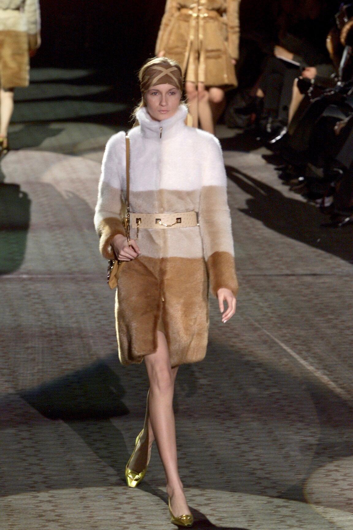 F/W 2000 Gucci by Tom Ford Runway Tricolor Dyed Mink Zip - Up Coat - RealList