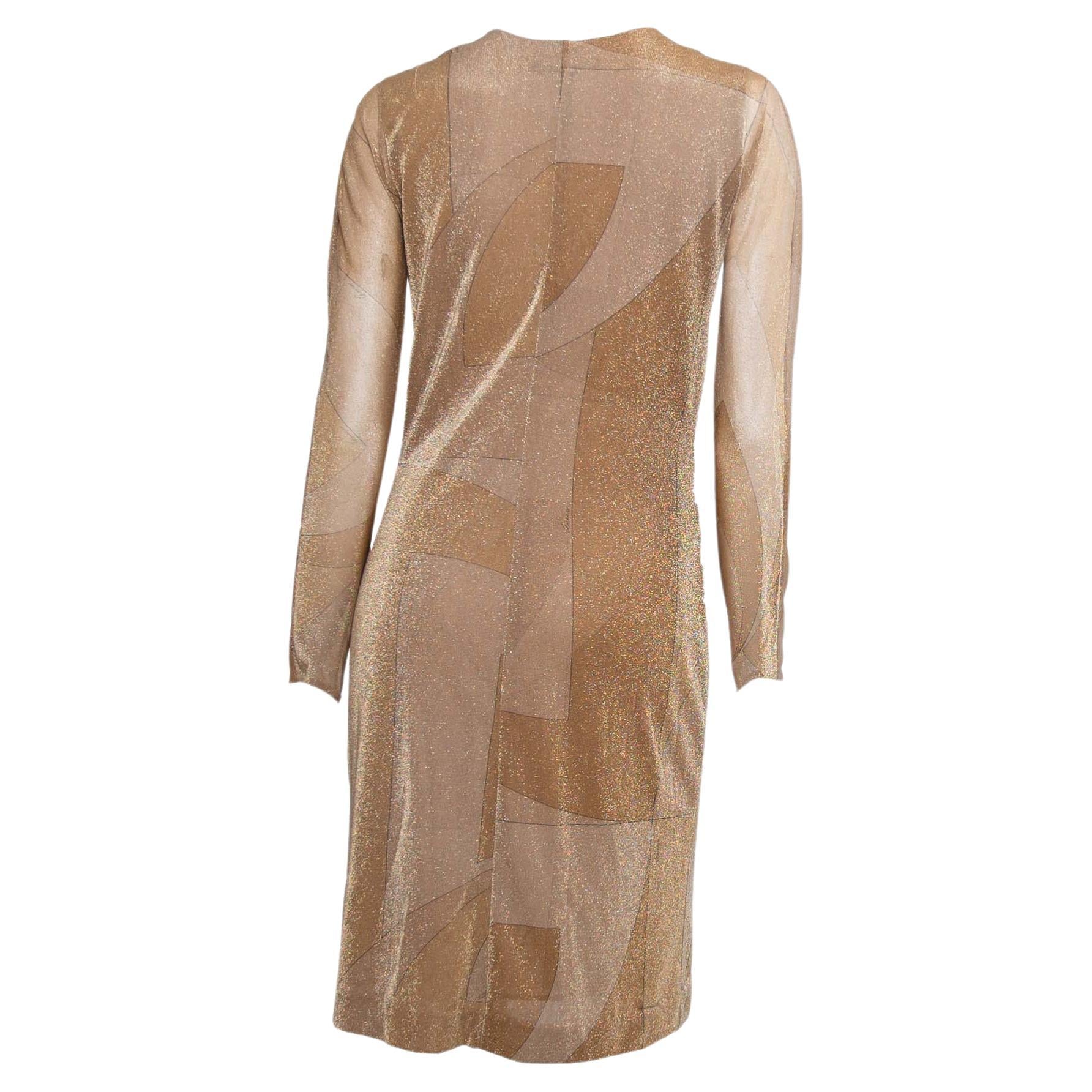 F/W 2000 Gucci by Tom Ford Sheer Gold Metallic Lurex Disco Dress Tiger Accent - RealList