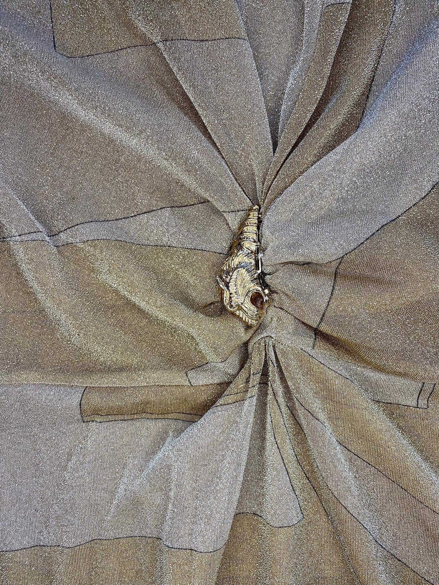 F/W 2000 Gucci by Tom Ford Sheer Gold Metallic Lurex Disco Dress Tiger Accent - RealList