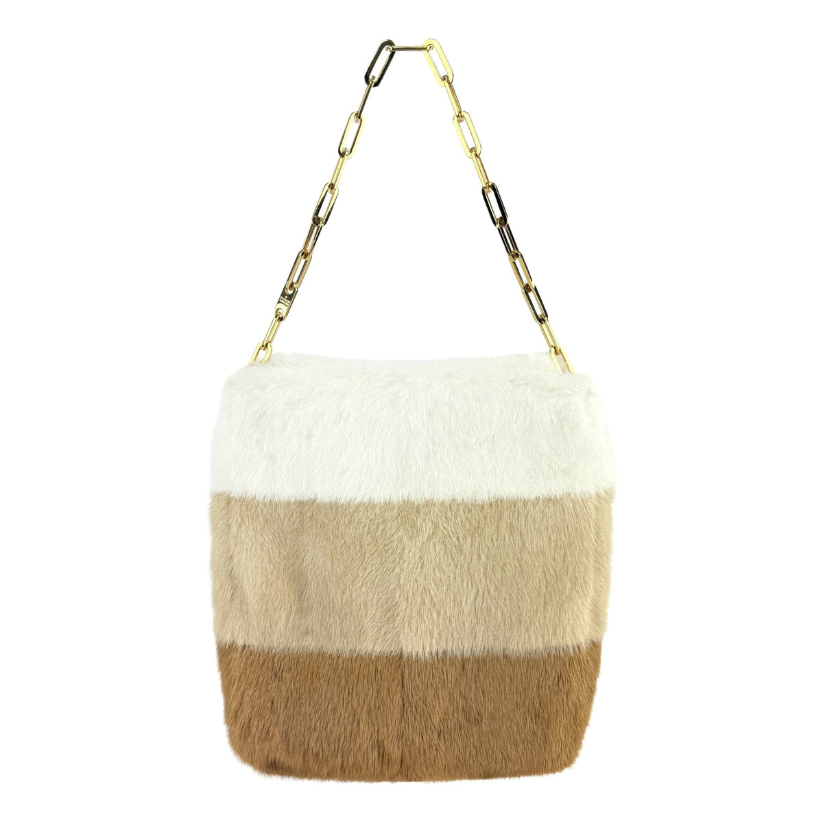 F/W 2000 Gucci by Tom Ford Tricolor White Tan Beige Mink Fur Chain Shoulder Bag - RealList
