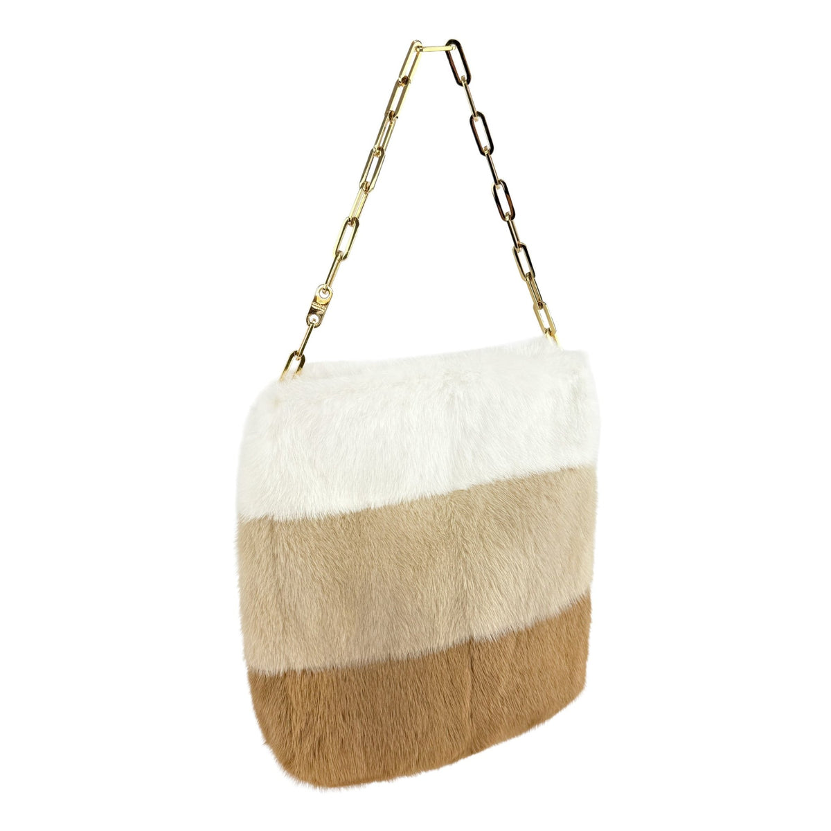 F/W 2000 Gucci by Tom Ford Tricolor White Tan Beige Mink Fur Chain Shoulder Bag - RealList