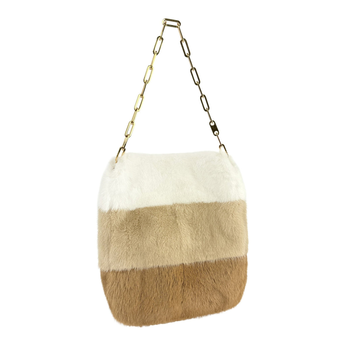 F/W 2000 Gucci by Tom Ford Tricolor White Tan Beige Mink Fur Chain Shoulder Bag - RealList