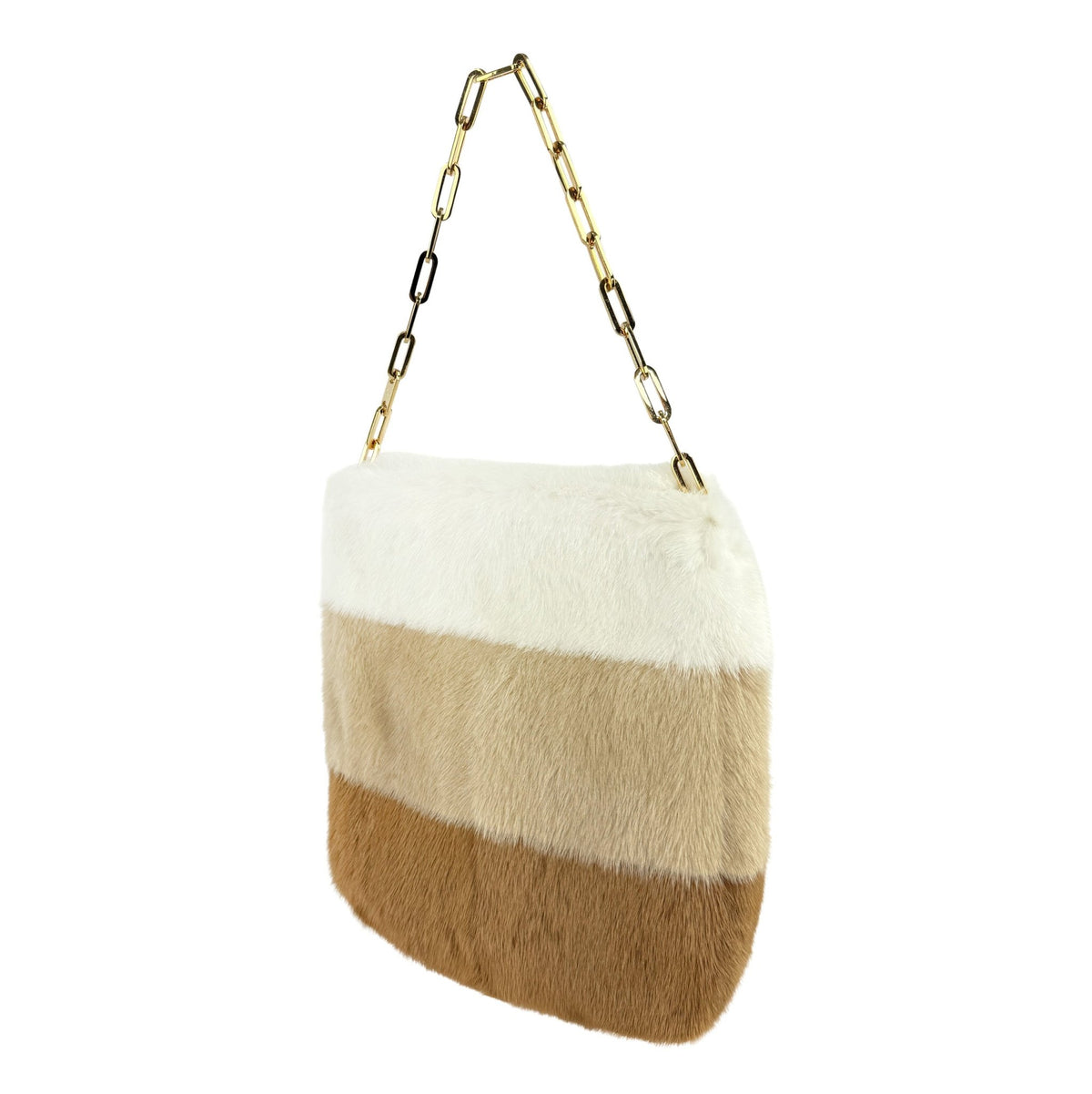 F/W 2000 Gucci by Tom Ford Tricolor White Tan Beige Mink Fur Chain Shoulder Bag - RealList