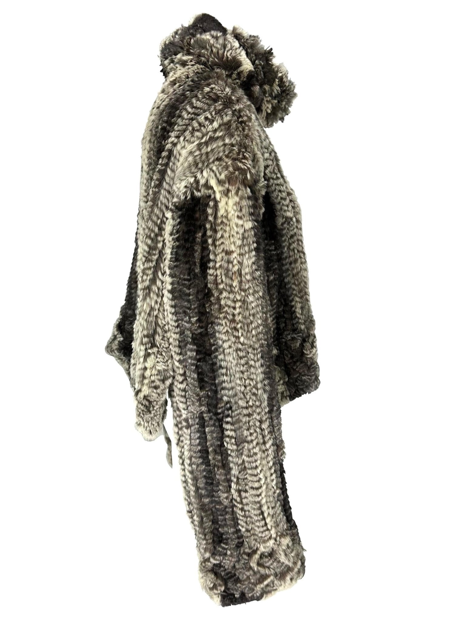 F/W 2000 John Galliano Grey Knit Fur Oversized Asymmetric Tunic Sweater Top - RealList
