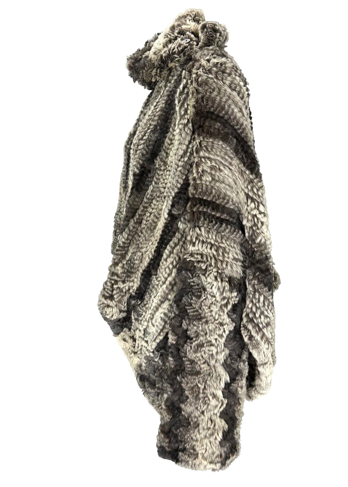 F/W 2000 John Galliano Grey Knit Fur Oversized Asymmetric Tunic Sweater Top - RealList