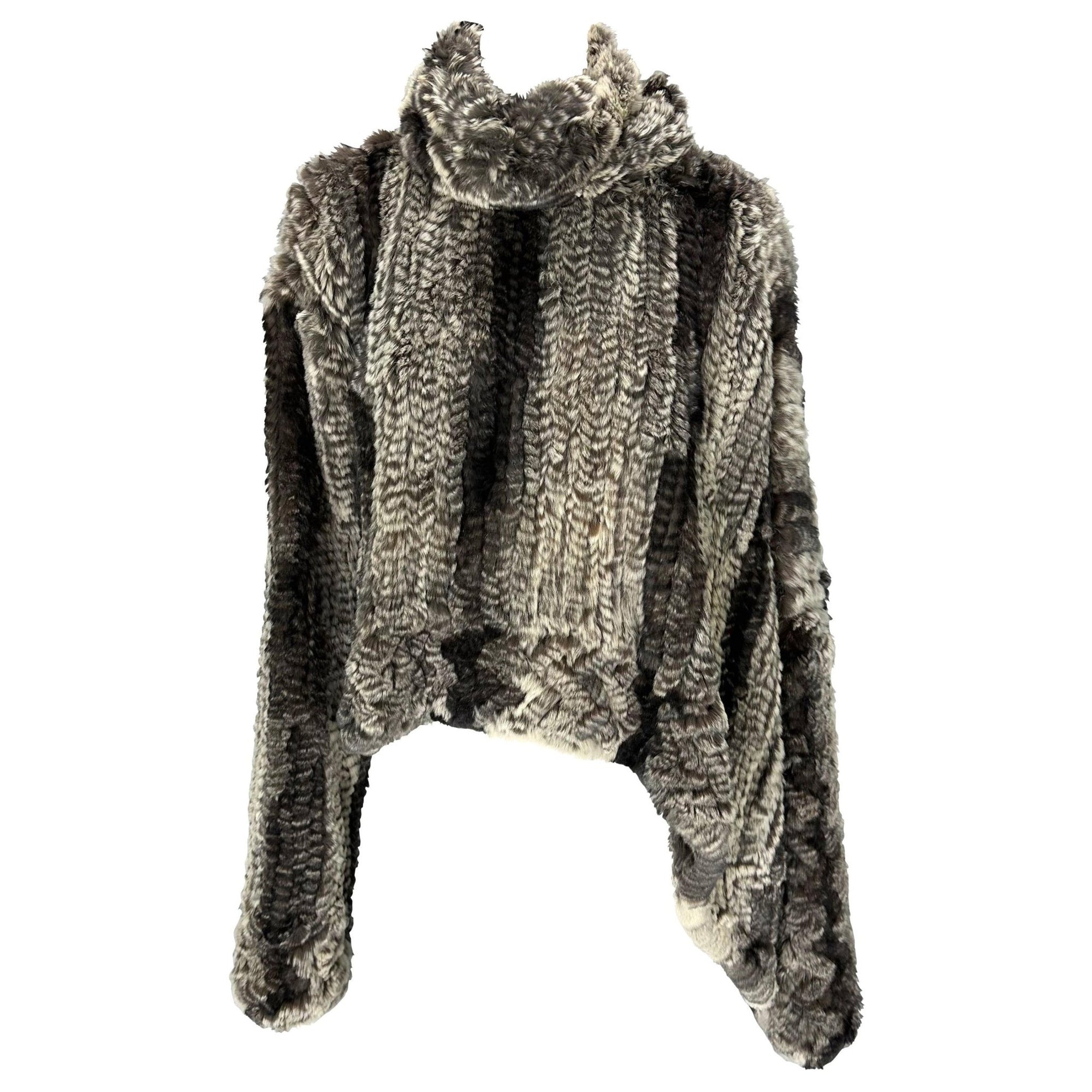 F/W 2000 John Galliano Grey Knit Fur Oversized Asymmetric Tunic Sweater Top - RealList
