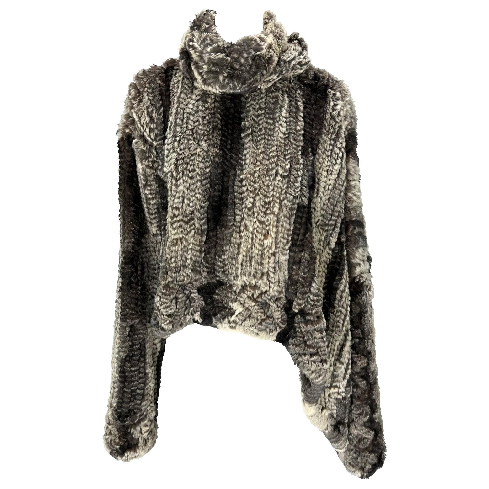 F/W 2000 John Galliano Grey Knit Fur Oversized Asymmetric Tunic Sweater Top - RealList