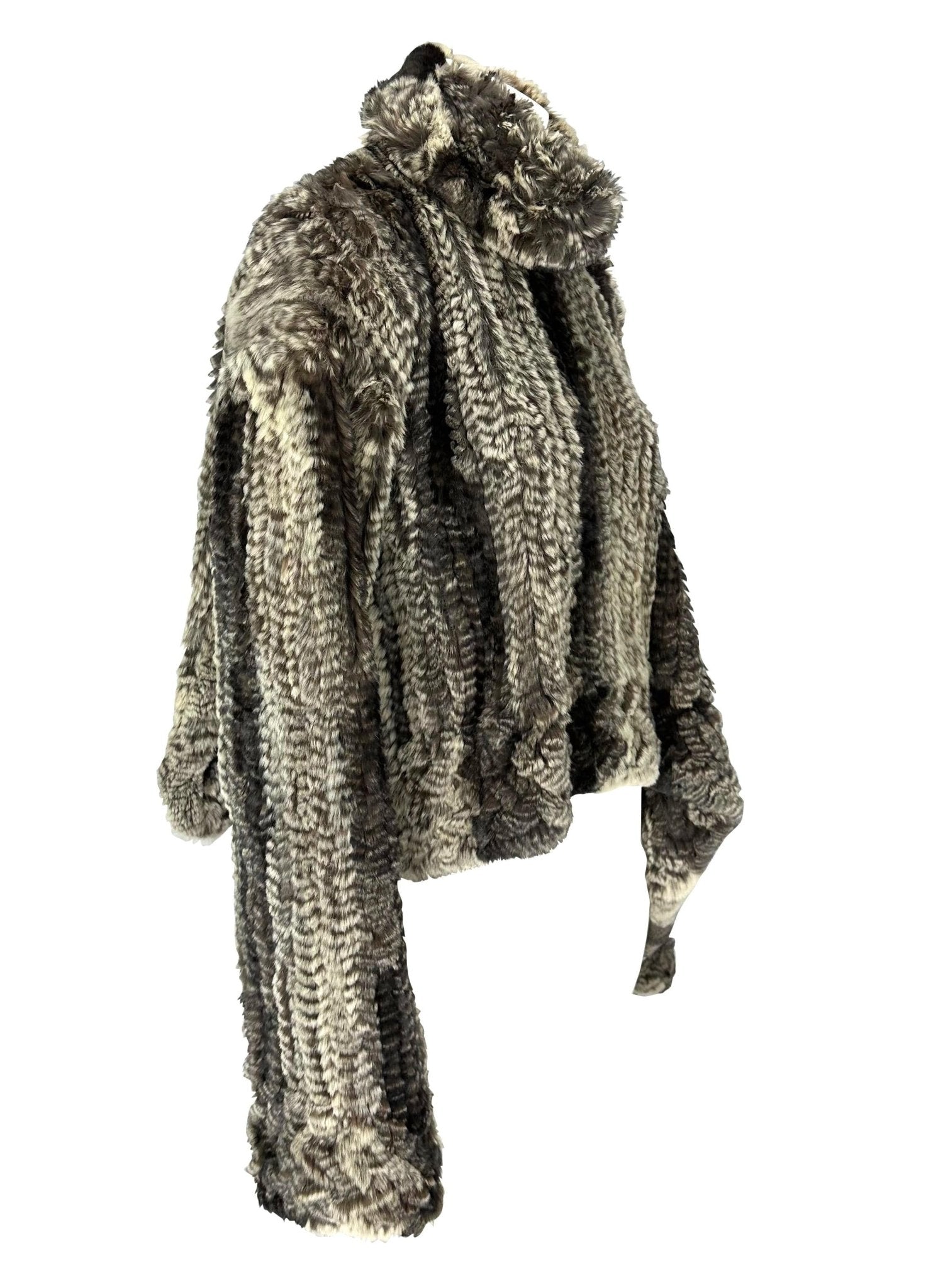F/W 2000 John Galliano Grey Knit Fur Oversized Asymmetric Tunic Sweater Top - RealList