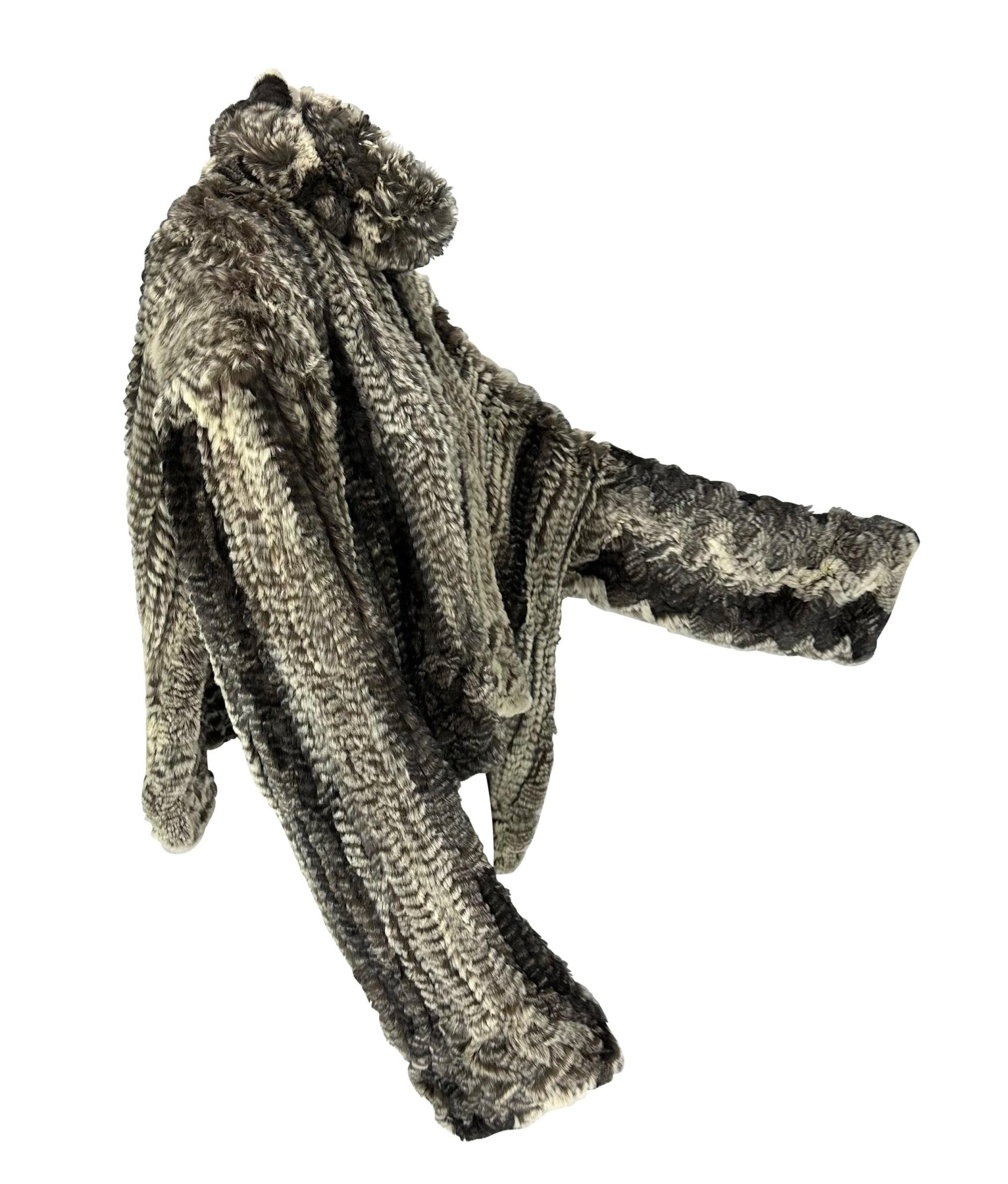 F/W 2000 John Galliano Grey Knit Fur Oversized Asymmetric Tunic Sweater Top - RealList