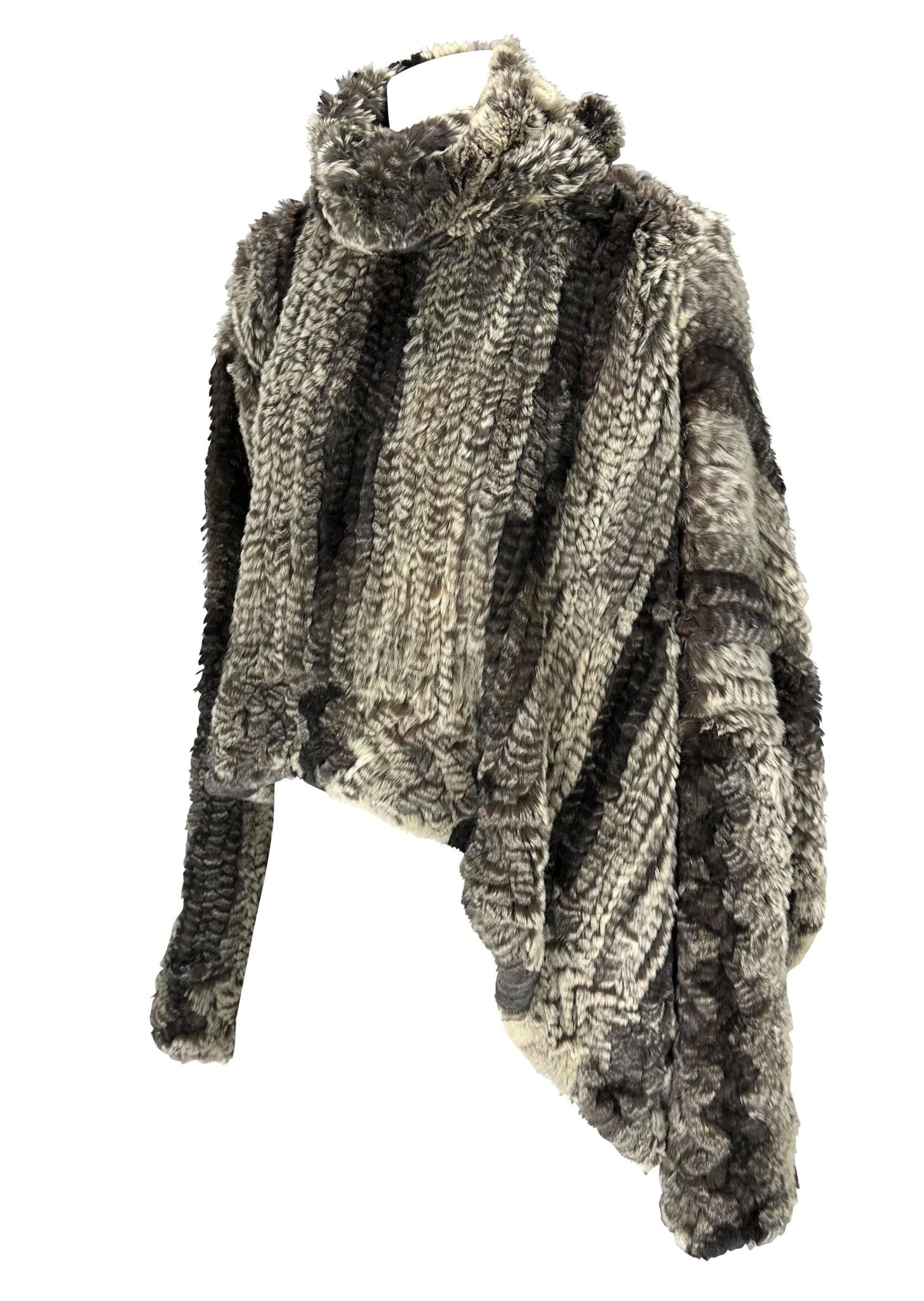F/W 2000 John Galliano Grey Knit Fur Oversized Asymmetric Tunic Sweater Top - RealList