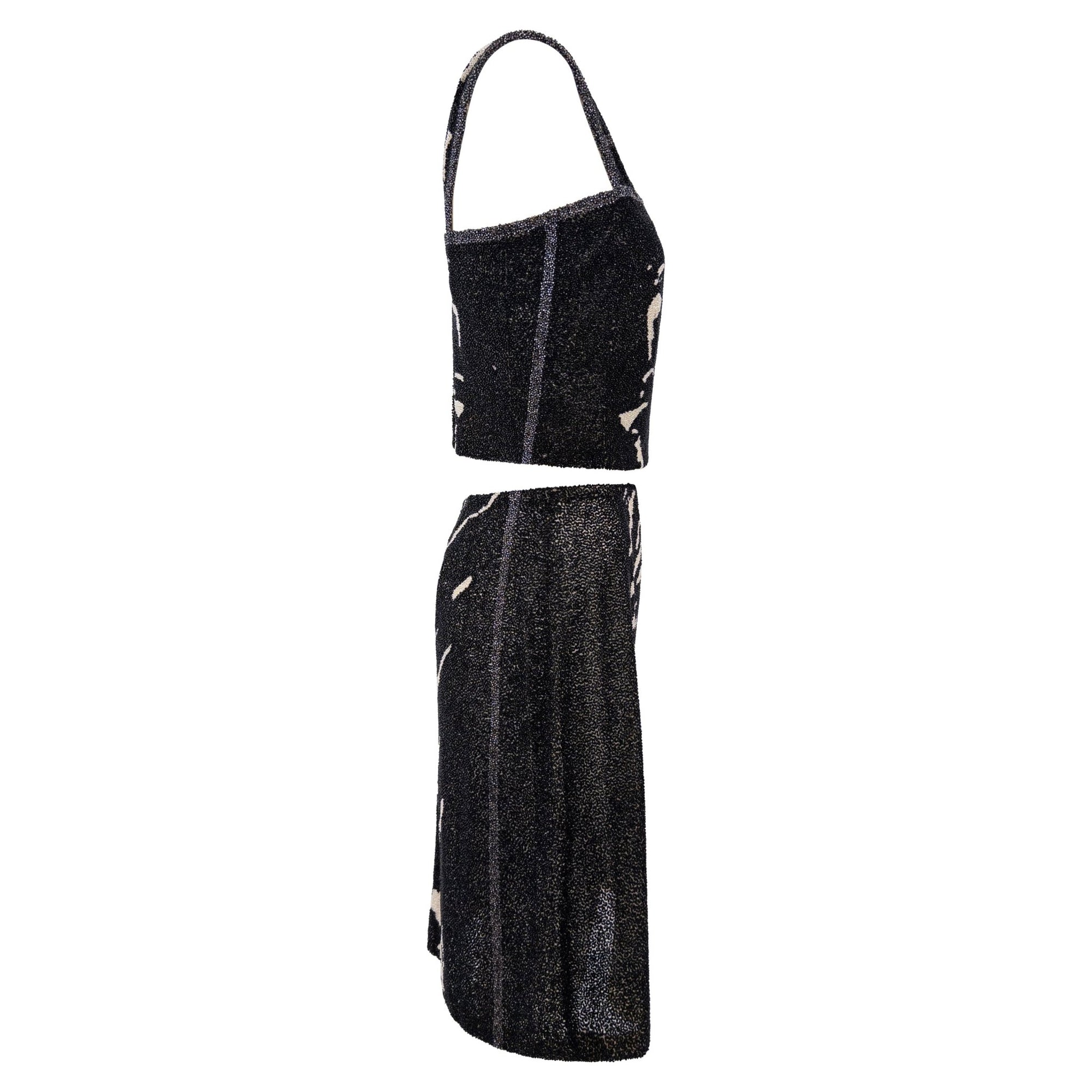 F/W 2000 Loewe Black White Heavily Beaded Tank Skirt Set - RealList