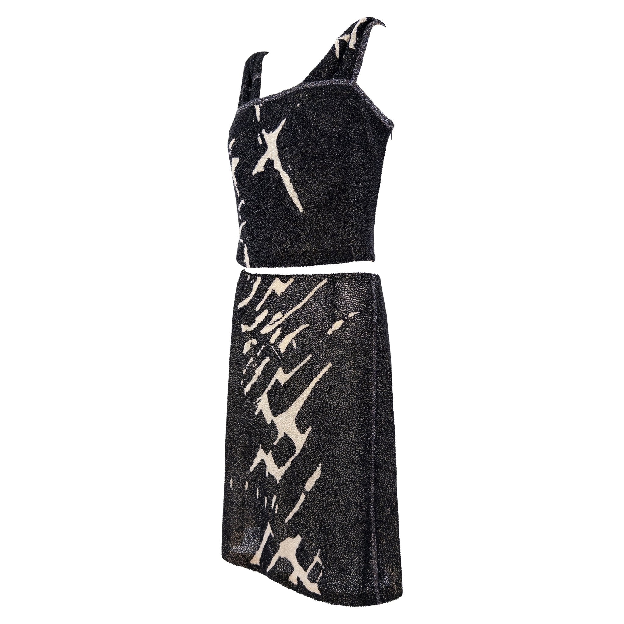 F/W 2000 Loewe Black White Heavily Beaded Tank Skirt Set - RealList