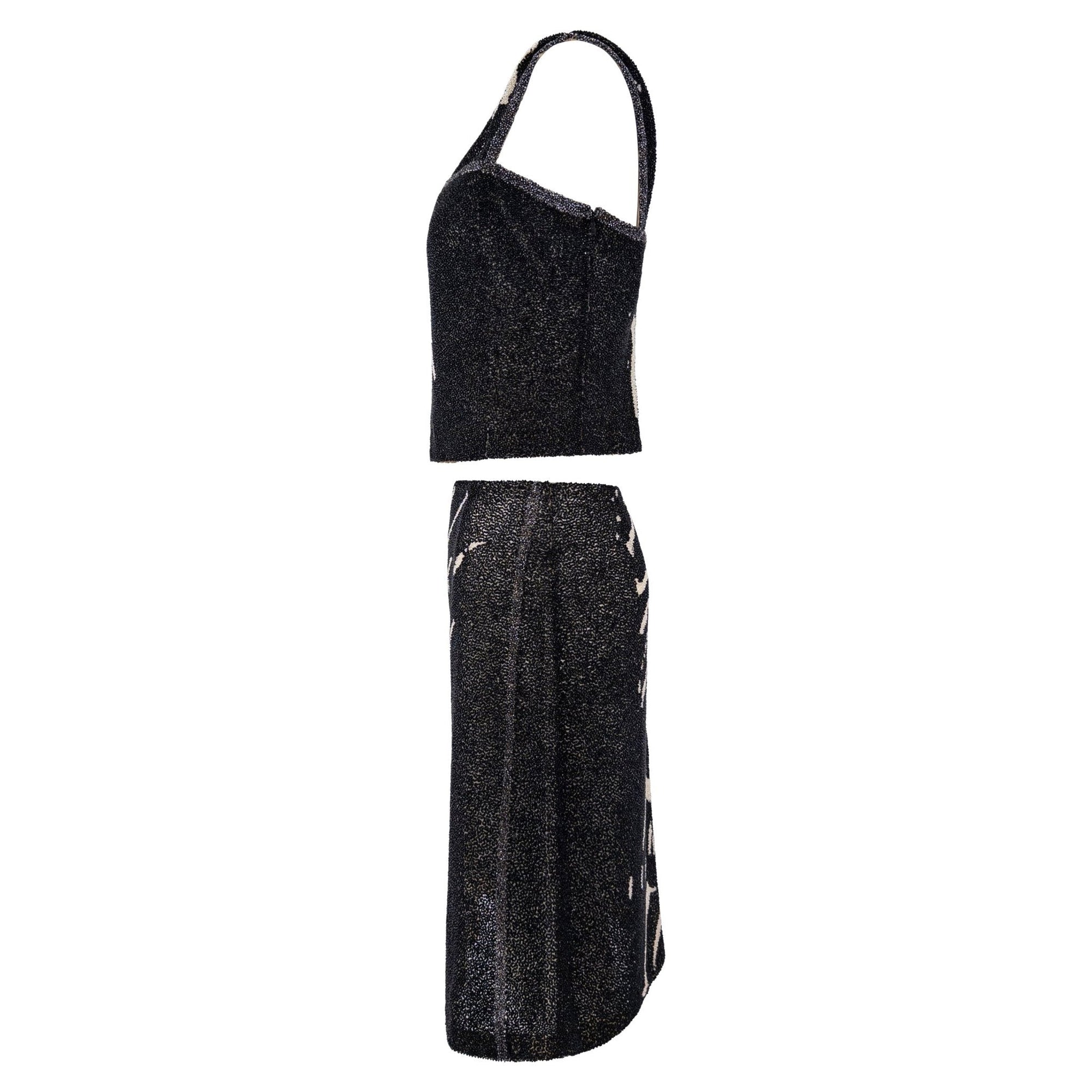 F/W 2000 Loewe Black White Heavily Beaded Tank Skirt Set - RealList
