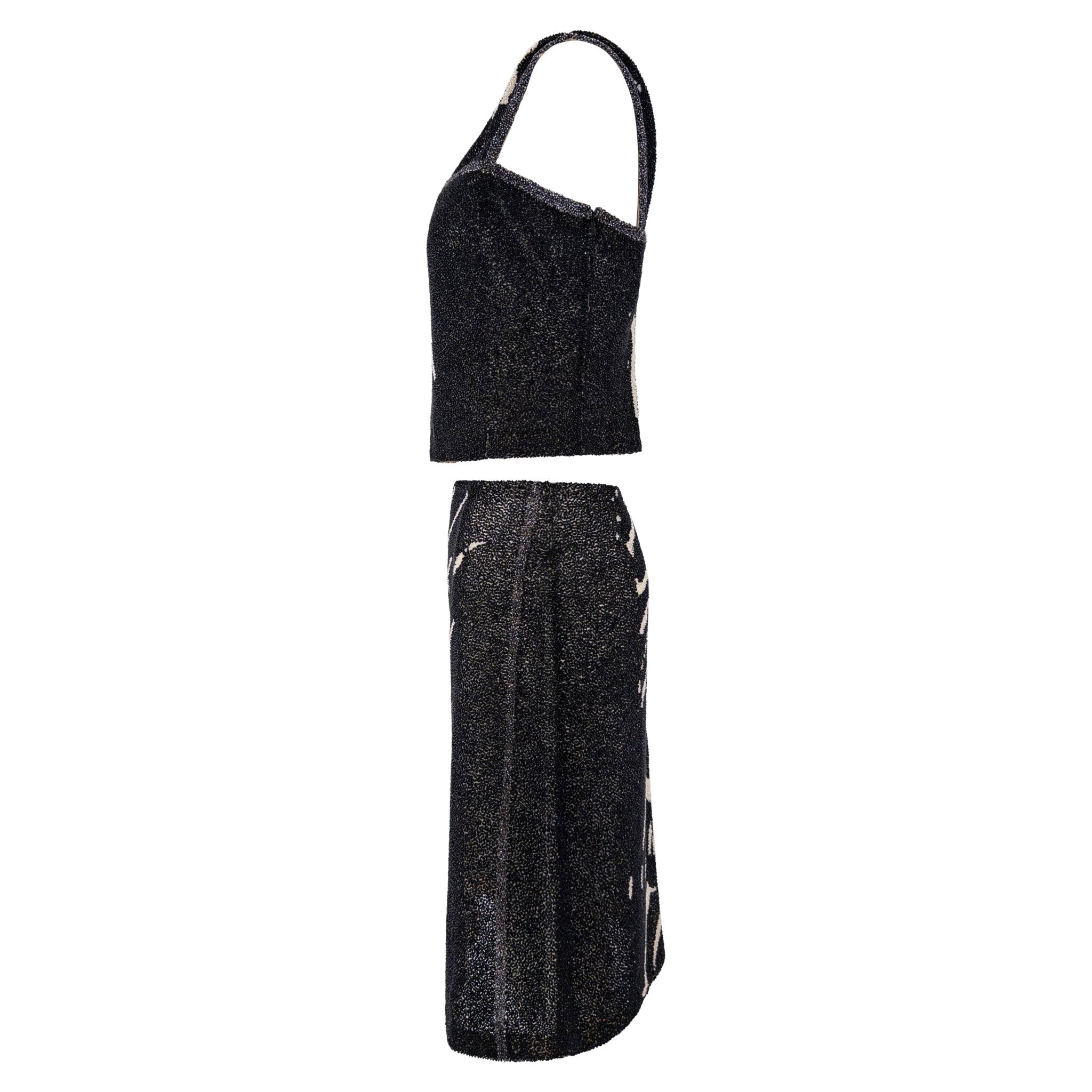 F/W 2000 Loewe Black White Heavily Beaded Tank Skirt Set - RealList