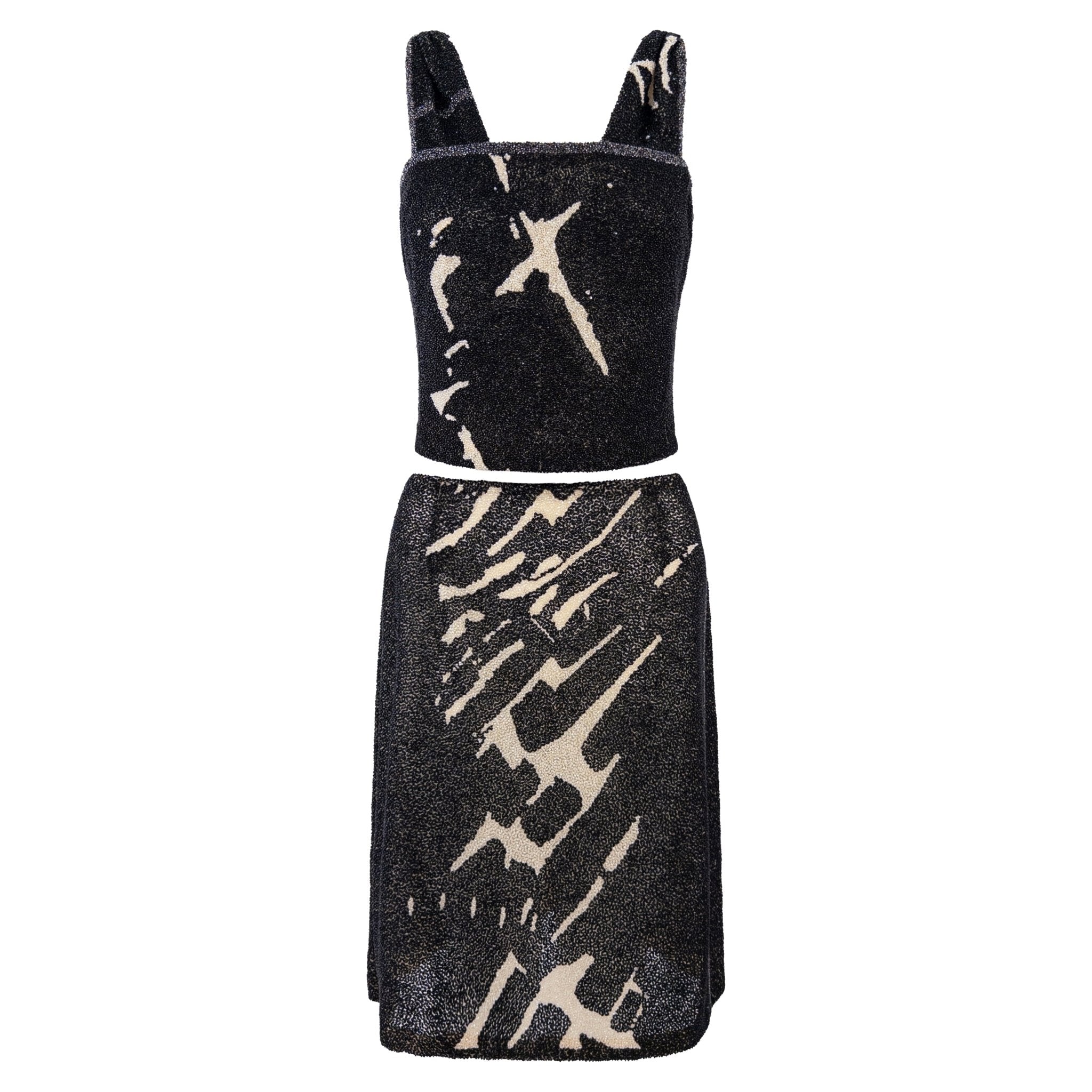 F/W 2000 Loewe Black White Heavily Beaded Tank Skirt Set - RealList
