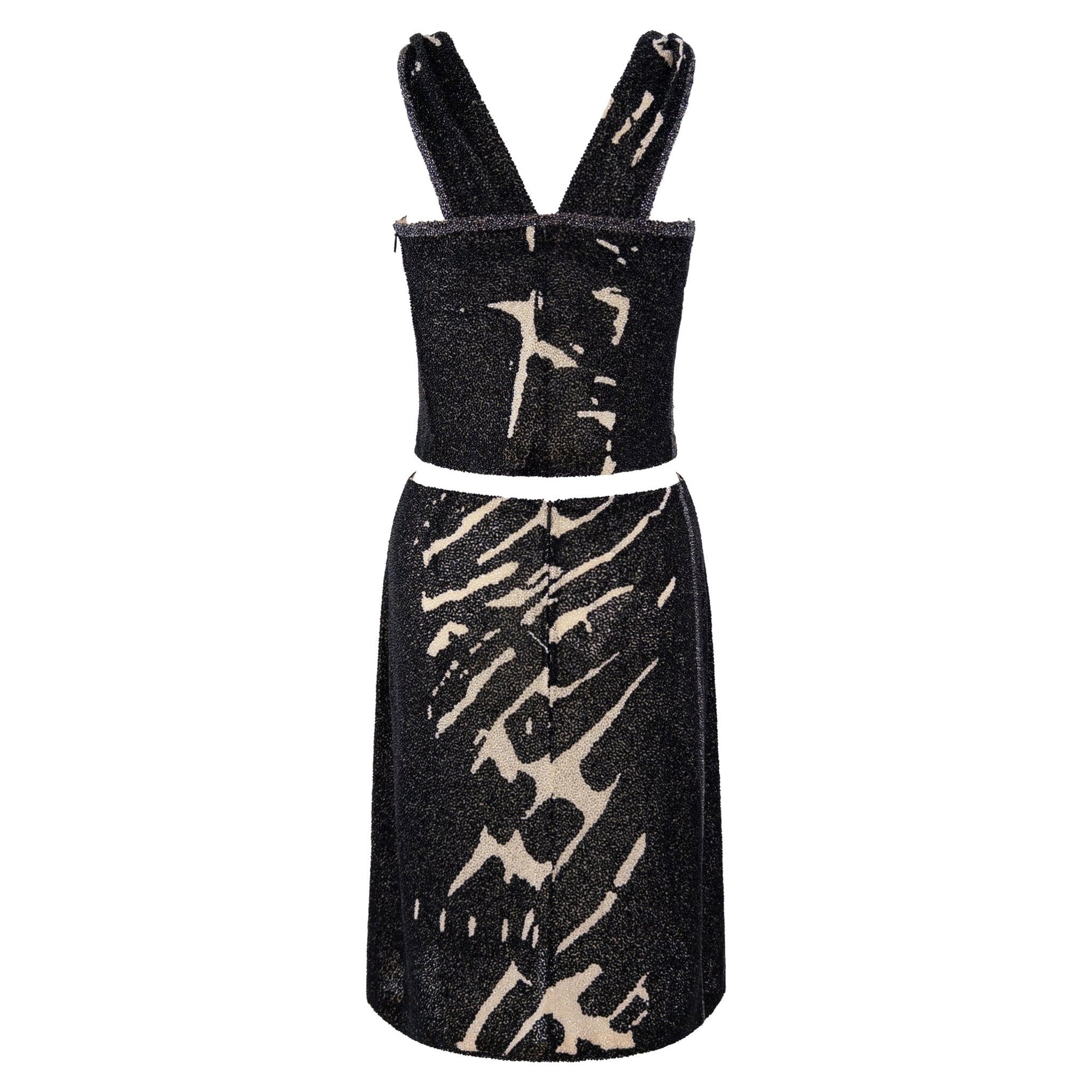 F/W 2000 Loewe Black White Heavily Beaded Tank Skirt Set - RealList