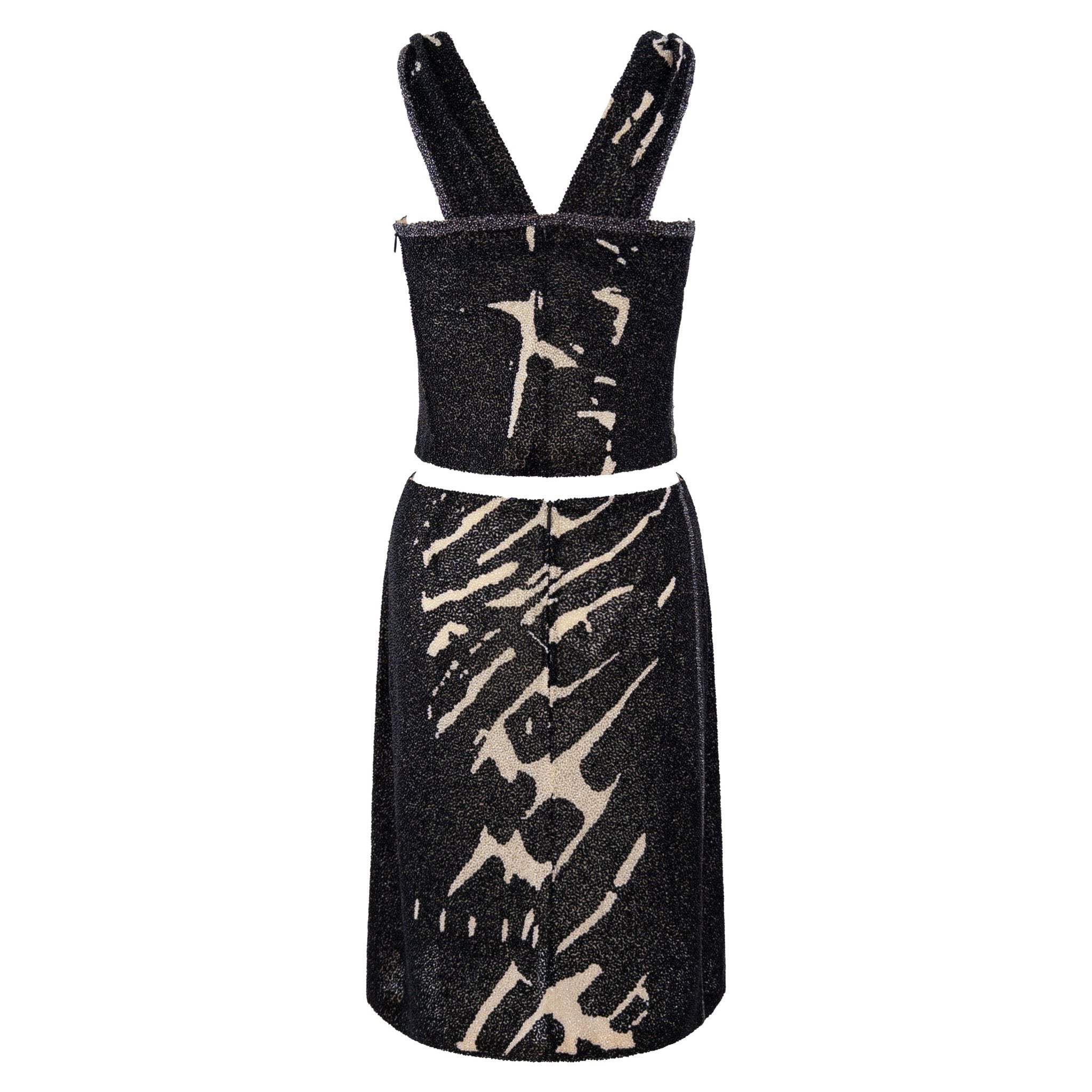 F/W 2000 Loewe Black White Heavily Beaded Tank Skirt Set - RealList